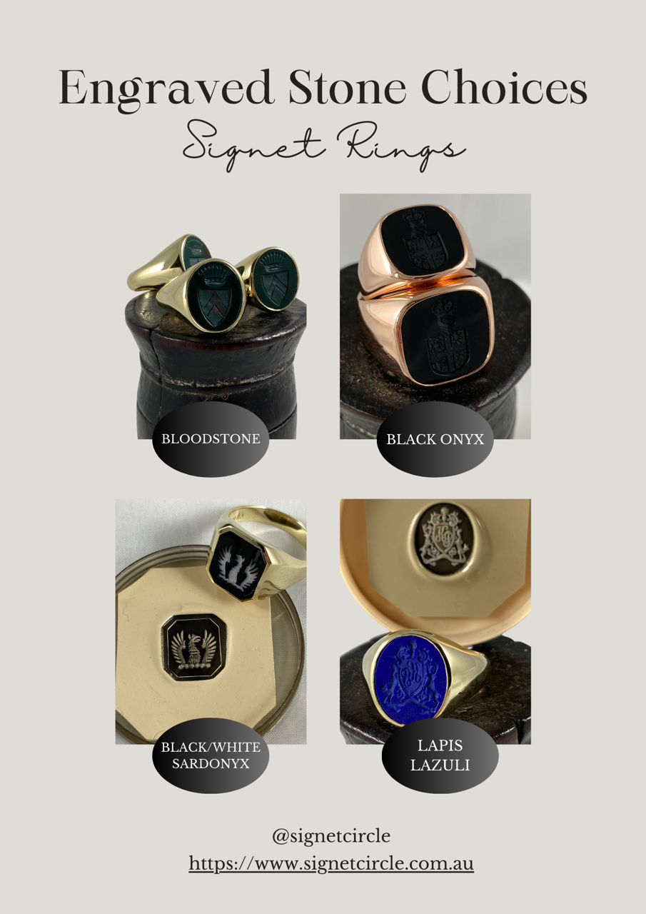 Seal Engraved Black/White Agate Custom Made 16mm x 14mm - 9 Carat Yellow Gold Signet Ring