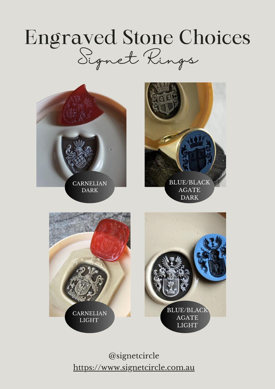 Seal Engraved Black/White Agate Custom Made 16mm x 14mm - 9 Carat Yellow Gold Signet Ring