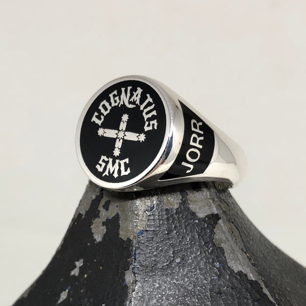 CAD Design Sterling Silver Signet Ring with Enamel