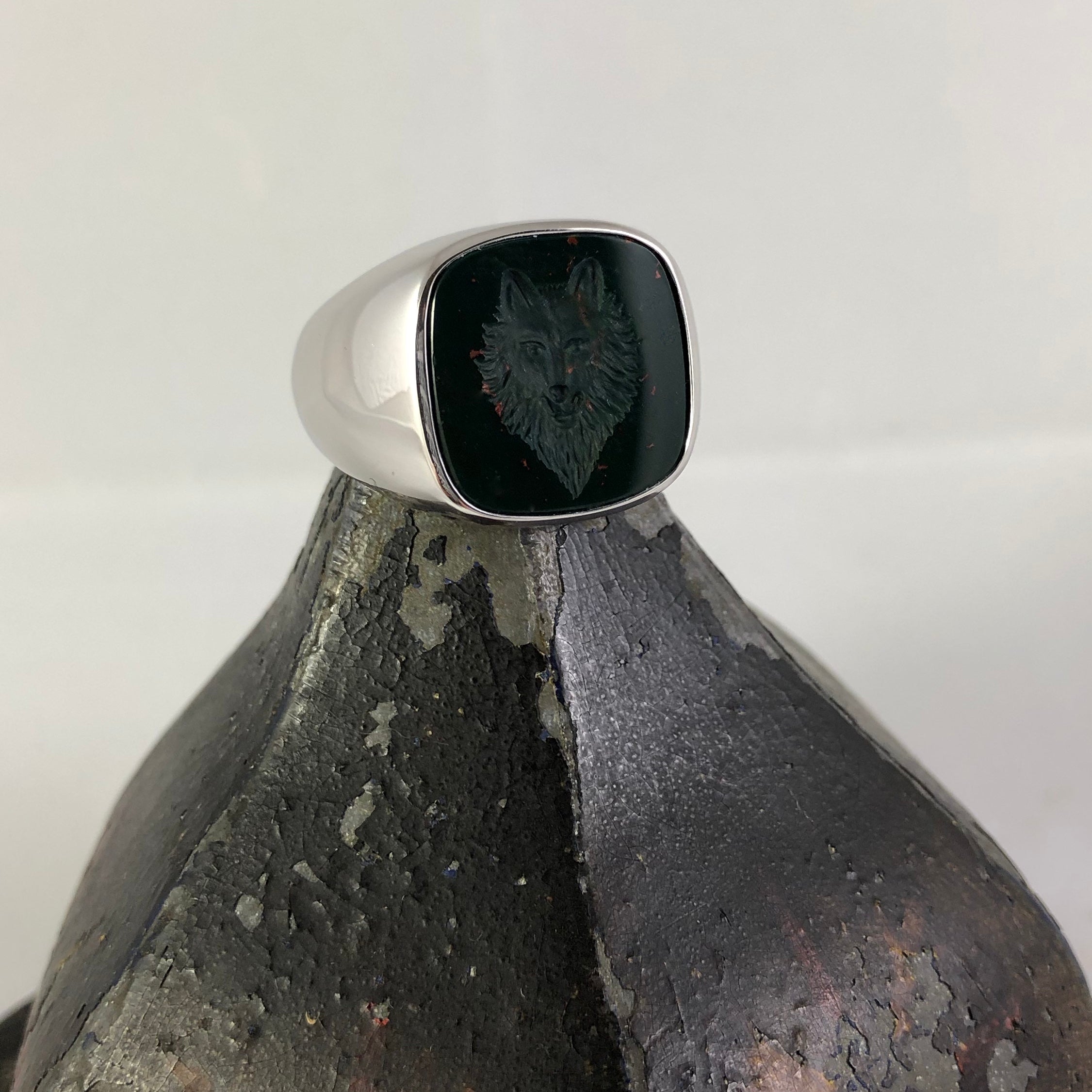 Seal EngravedBloodstone Custom Made 14mm x 13mm - 9 Carat White Gold Signet Ring