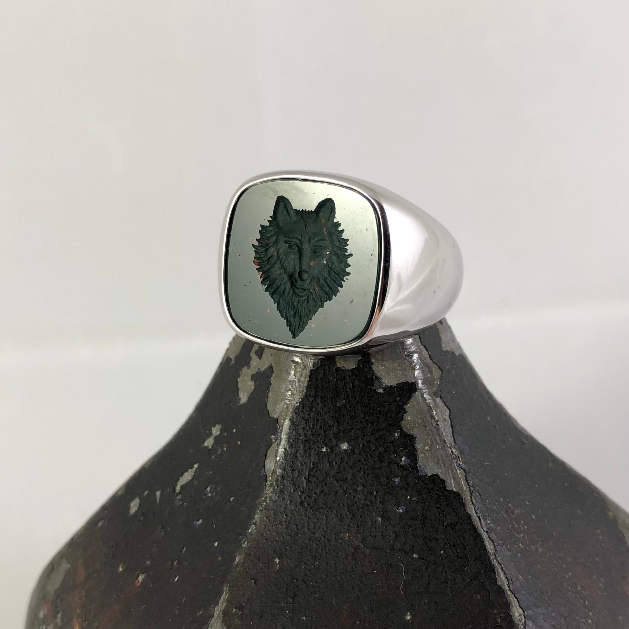 Seal EngravedBloodstone Custom Made 14mm x 13mm - 9 Carat White Gold Signet Ring