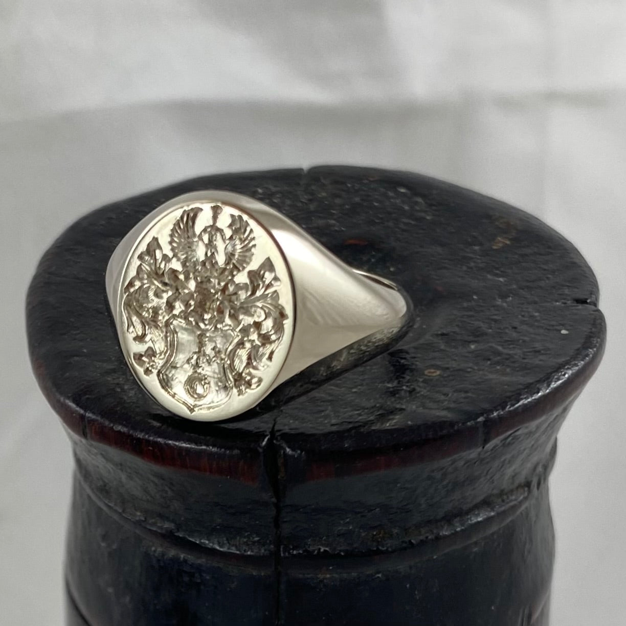 Family Coat of Arms Surface Engraved 13mm x 11mm - 9 Carat White Gold Signet Ring