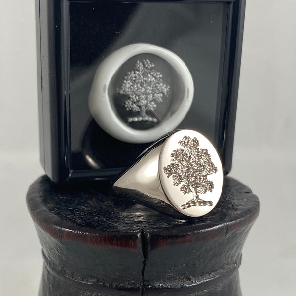 Family Crest Surface Engraved 16mm x 13mm  -  9 Carat White Gold Signet Ring
