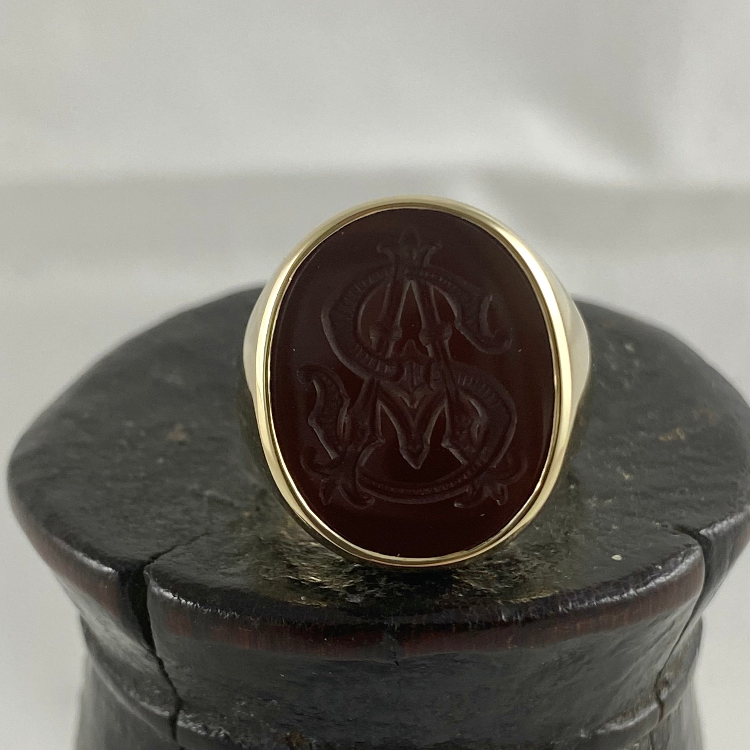Carnelian Custom Made 18mm x 16mm - 9 Carat Yellow Gold Signet Ring