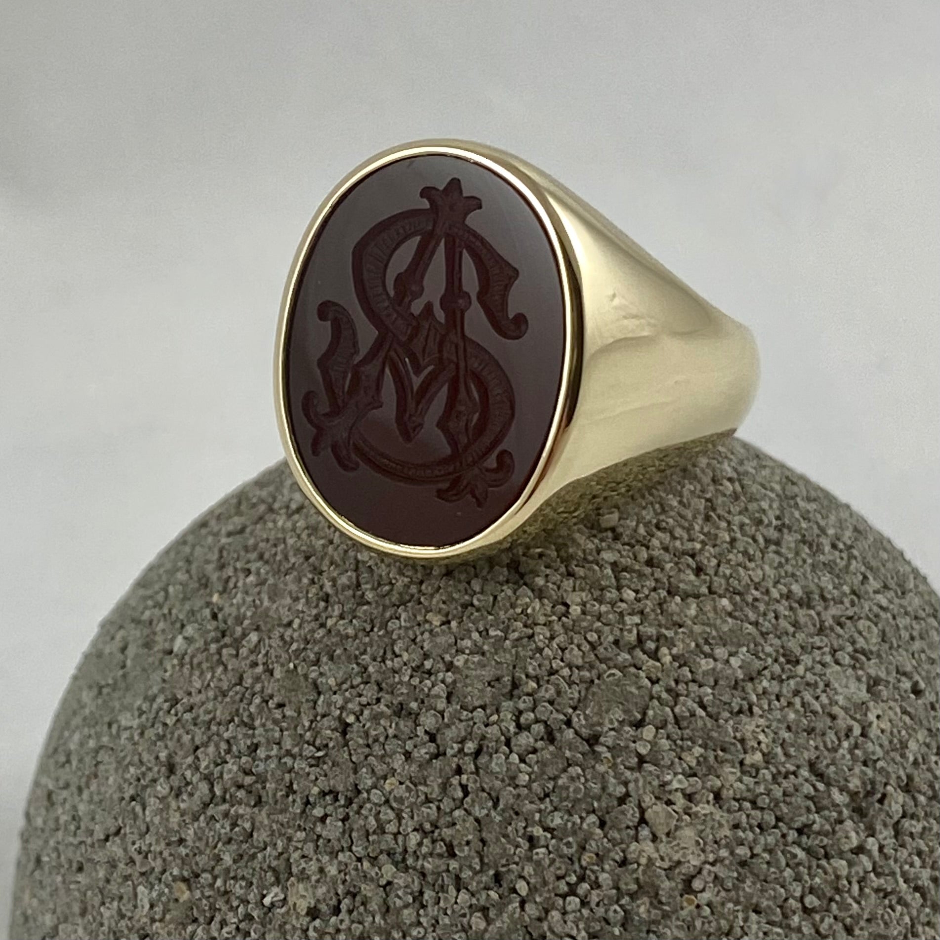 Carnelian Custom Made 18mm x 16mm - 9 Carat Yellow Gold Signet Ring