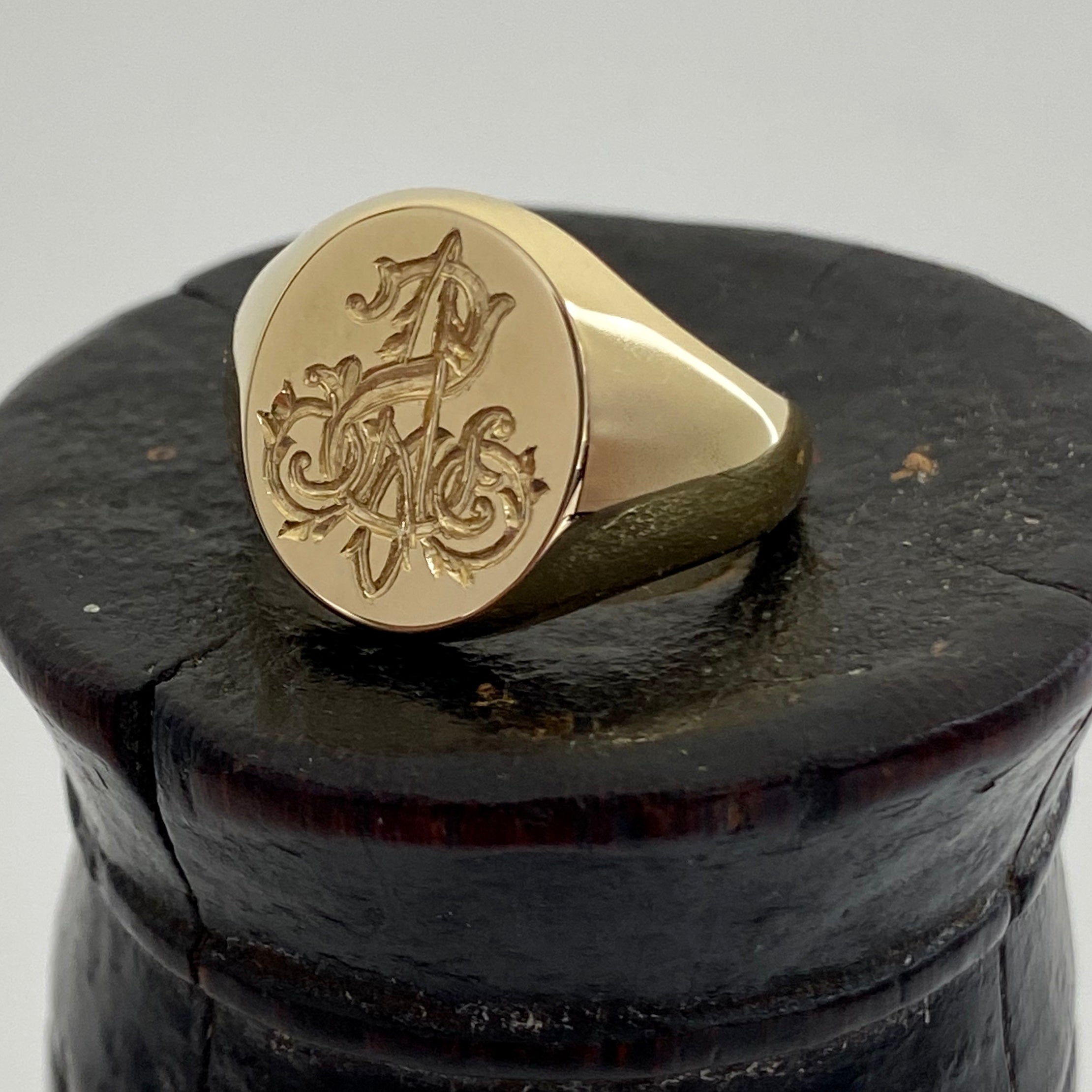 1-3 Initials Victorian Style Seal Engraved  16mm x 13mm  -   18 Carat Yellow Gold Signet Ring