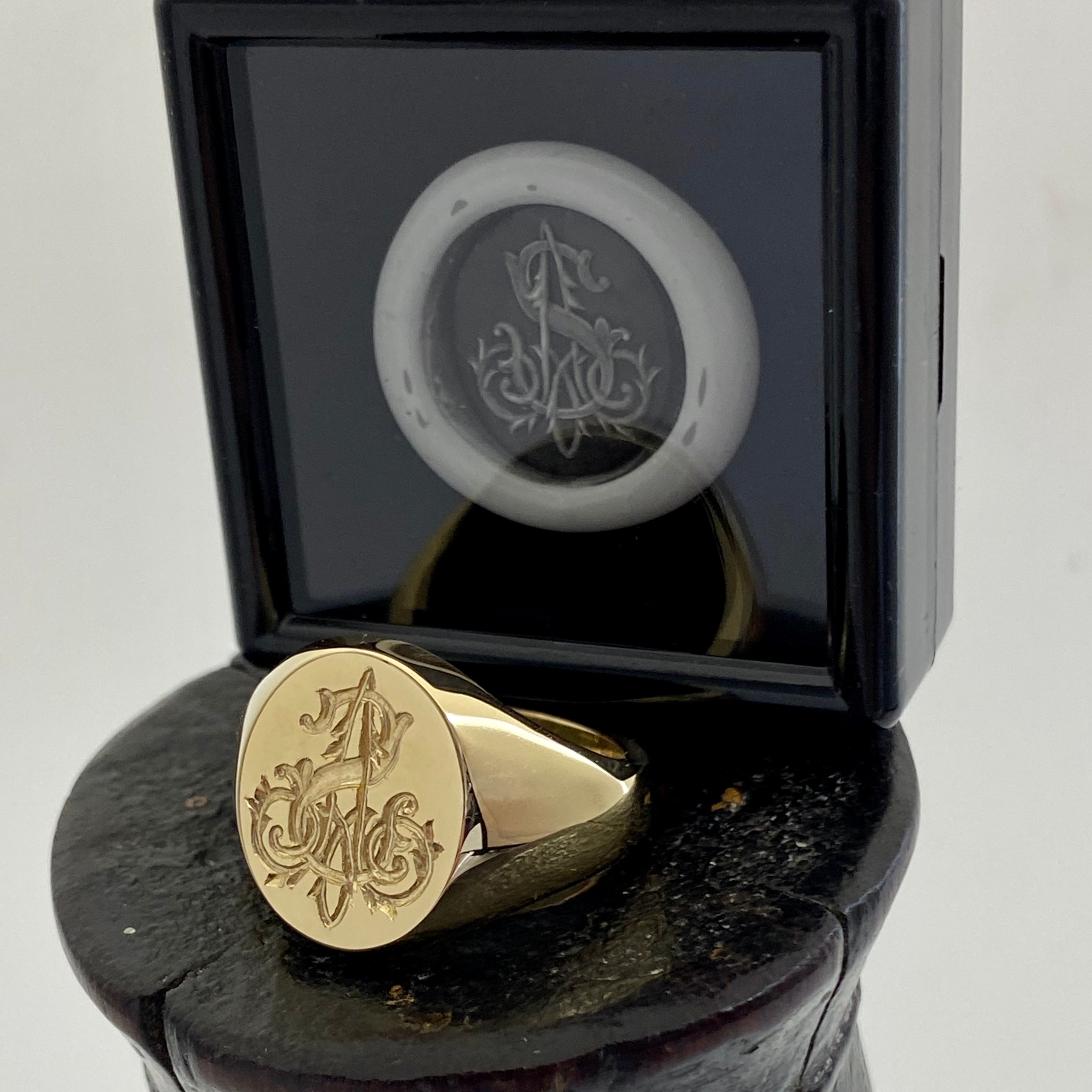1-3 Initials Victorian Style Seal Engraved  16mm x 13mm  -   18 Carat Yellow Gold Signet Ring