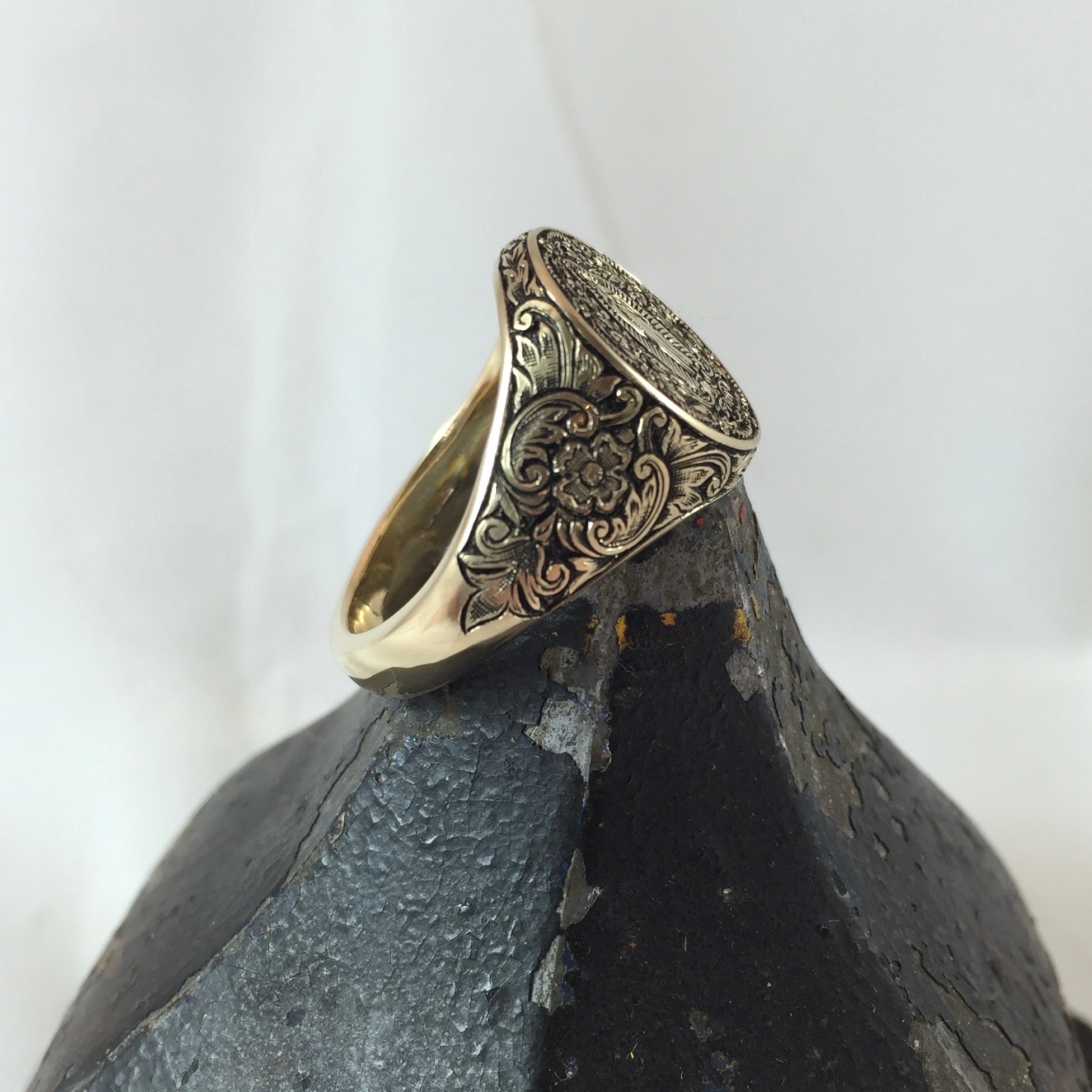 Deep Engraved 16mm x 13mm - 9 Carat Yellow Gold Signet Ring