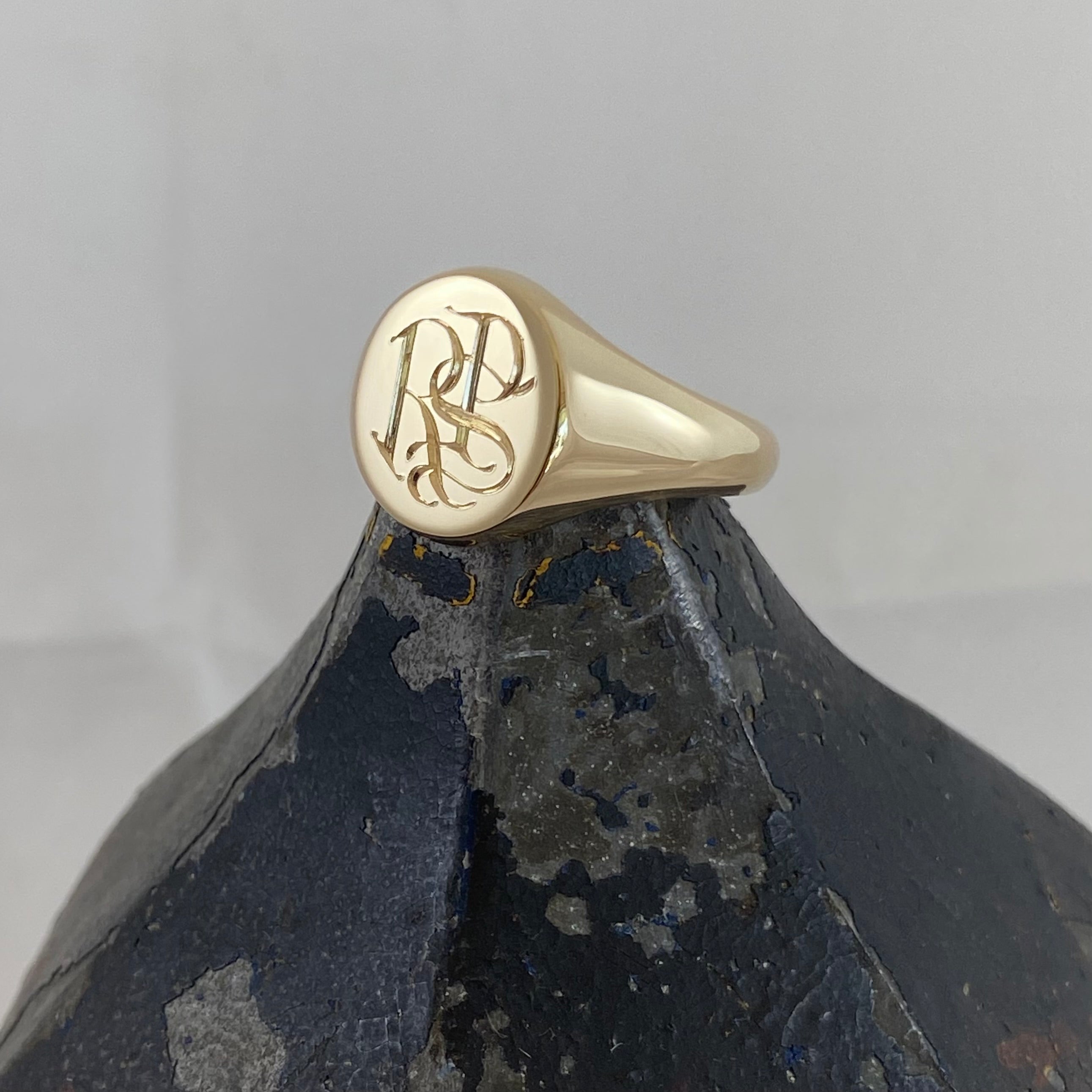3 Initials Engraved 13mm Round - 9 Carat Yellow Gold Signet Ring