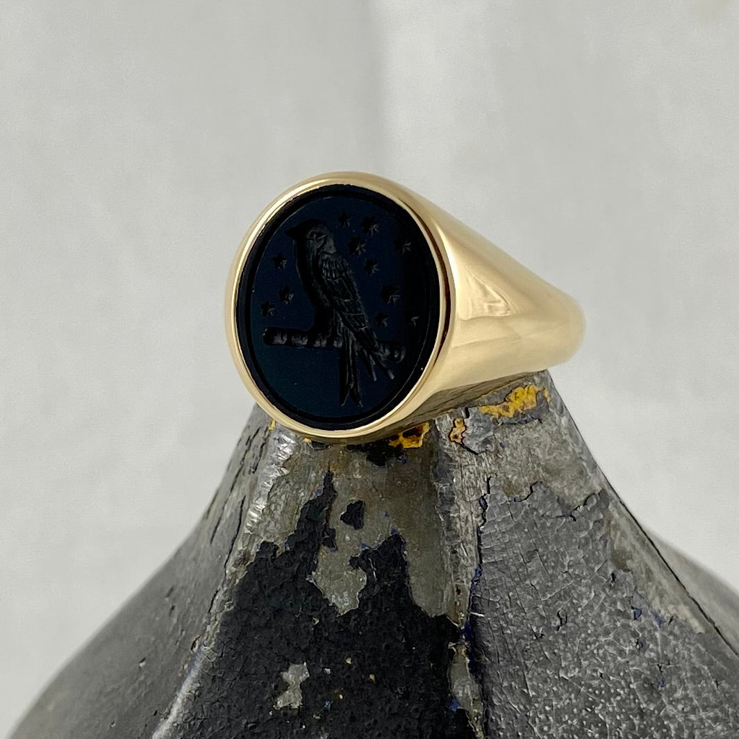 Seal Engraved Onyx Custom Made 14mm x 12mm - 9 Carat Yellow Gold Signet Ring