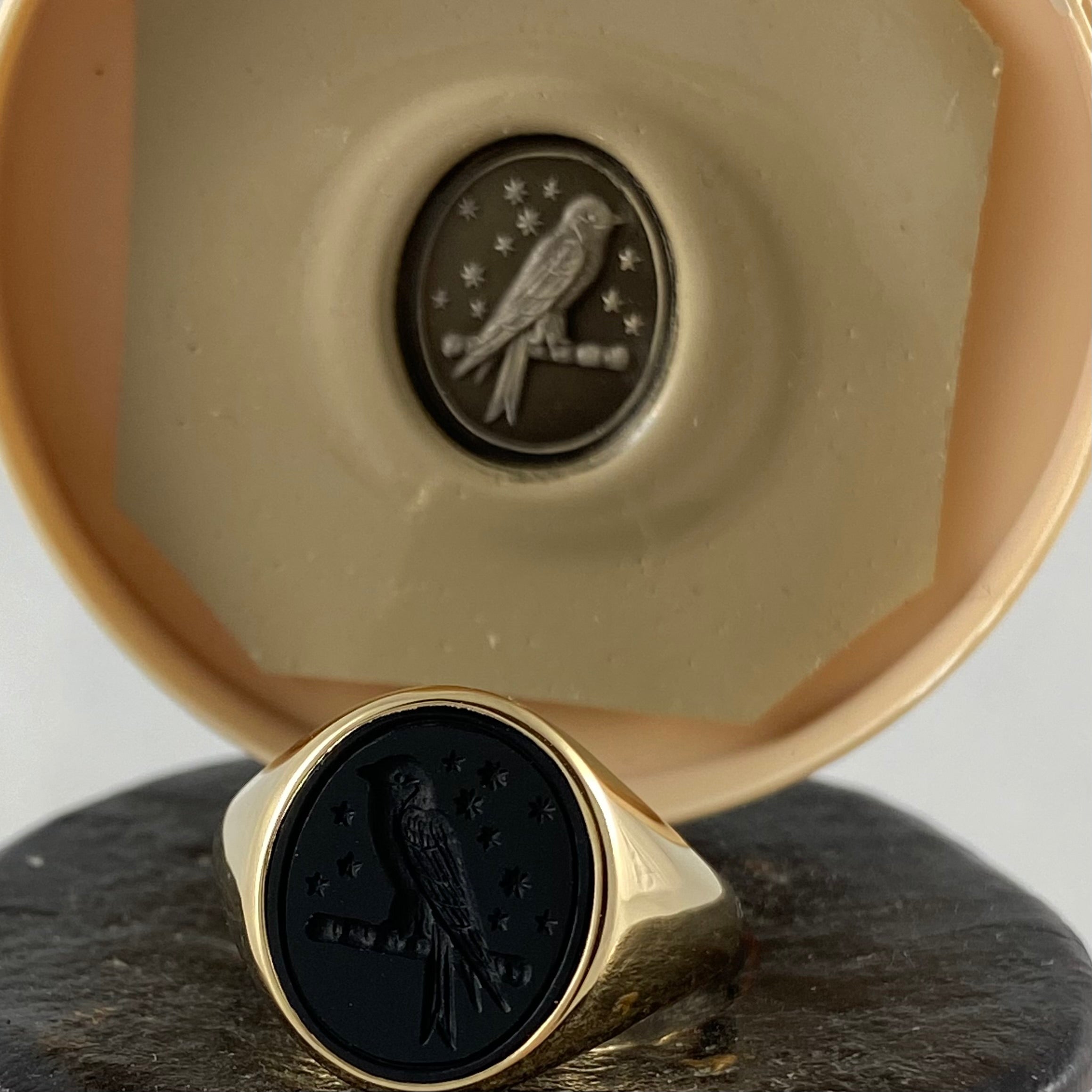 Seal Engraved Onyx Custom Made 14mm x 12mm - 9 Carat Yellow Gold Signet Ring