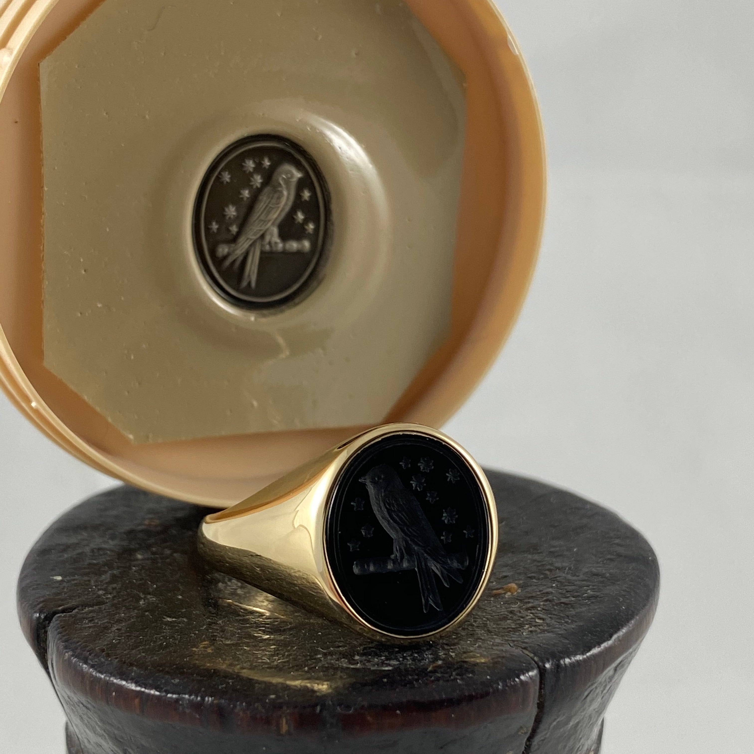 Seal Engraved Onyx Custom Made 14mm x 12mm - 9 Carat Yellow Gold Signet Ring