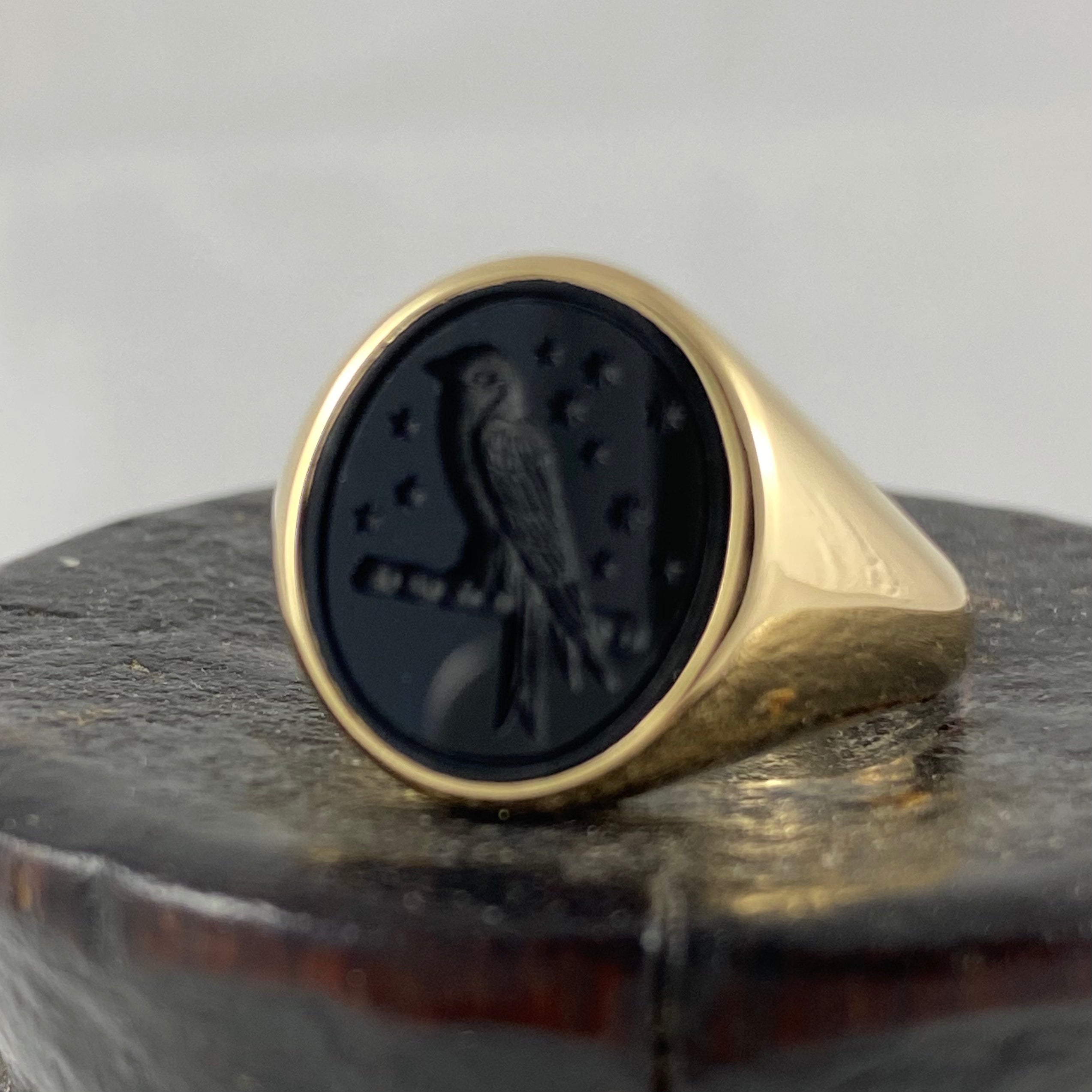 Seal Engraved Onyx Custom Made 14mm x 12mm - 9 Carat Yellow Gold Signet Ring