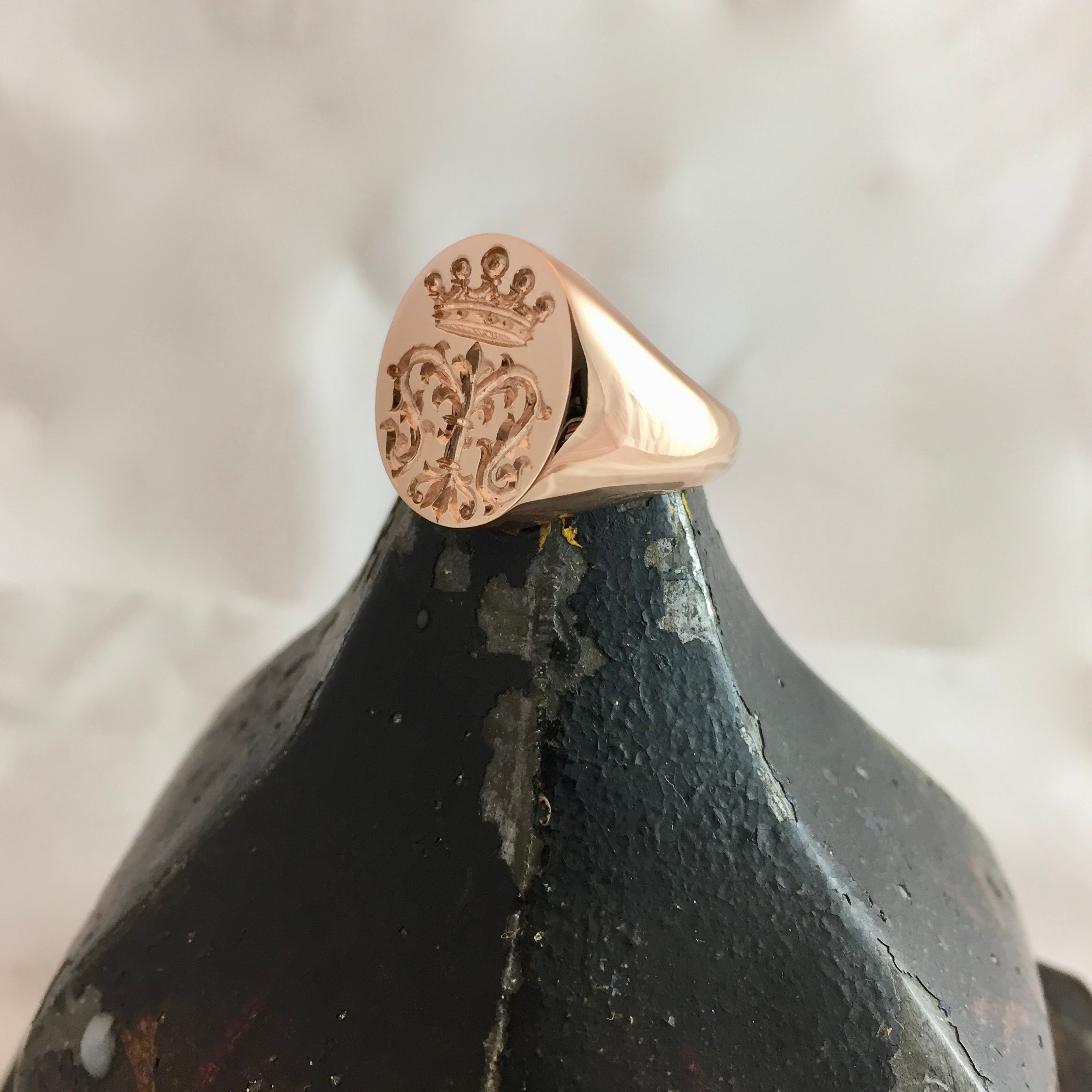 Family Crest Seal Engraved 16mm x 13mm  -  9 Carat Rose Gold Signet Ring