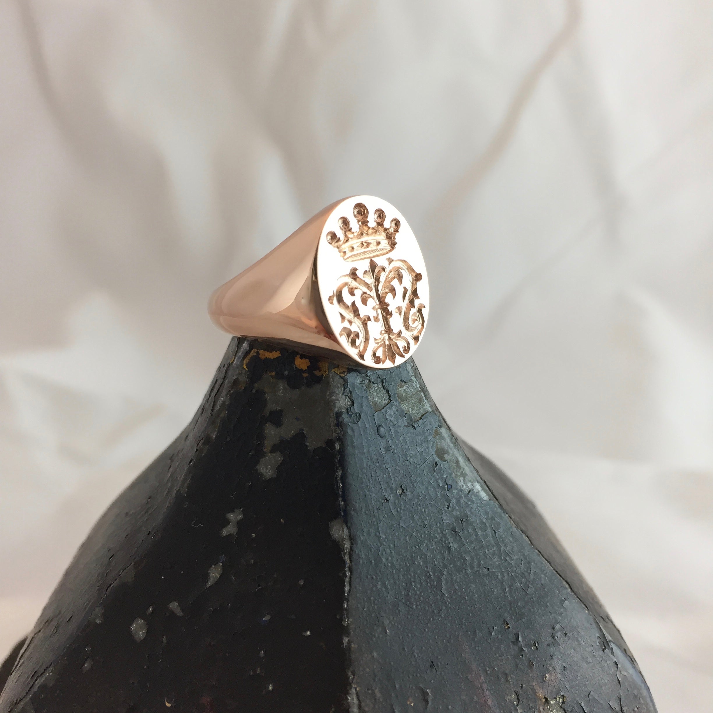 Family Crest Seal Engraved 16mm x 13mm - 9 Carat Rose Gold Signet Ring