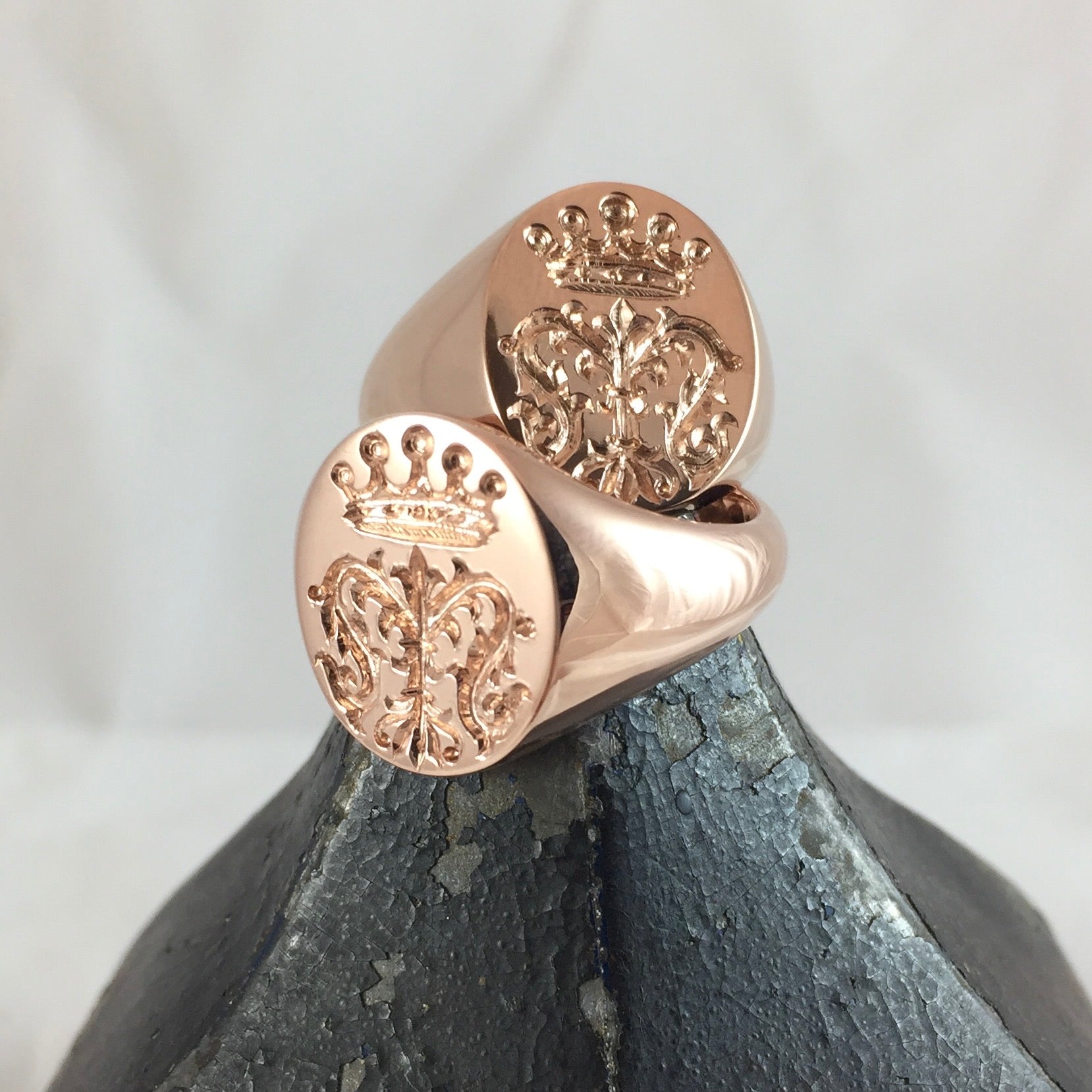 Family Crest Seal Engraved 16mm x 13mm  -  9 Carat Rose Gold Signet Ring