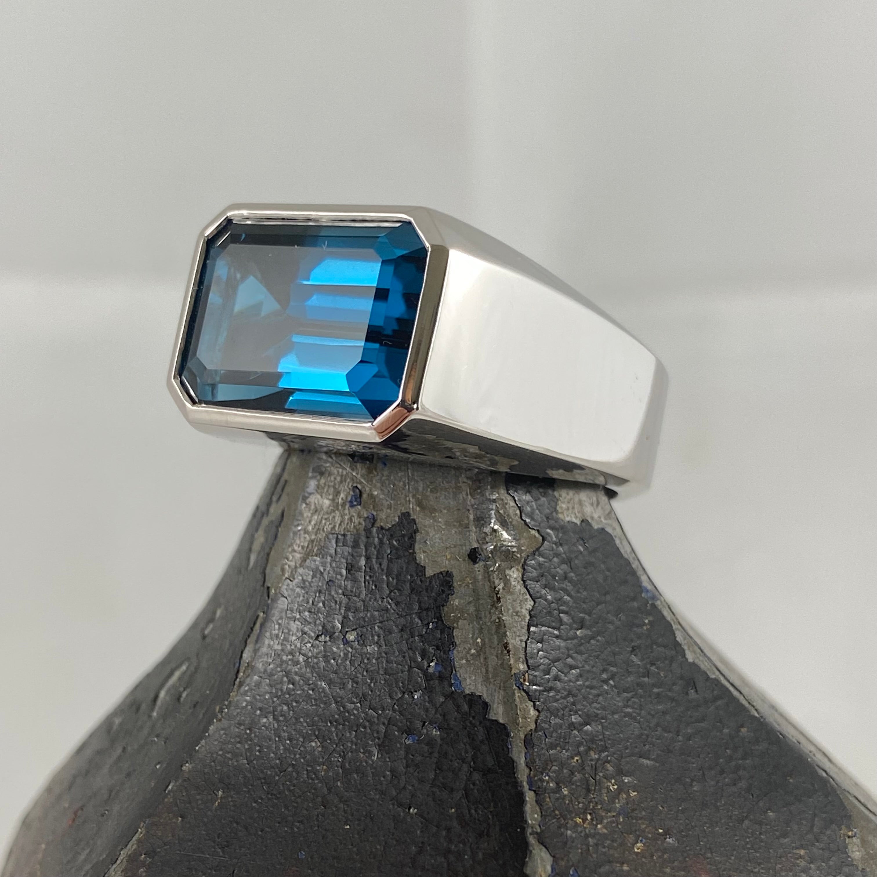 White Gold and Topaz Custom Made 16mm x 13mm - 9 Carat White Gold Palladium Signet Ring