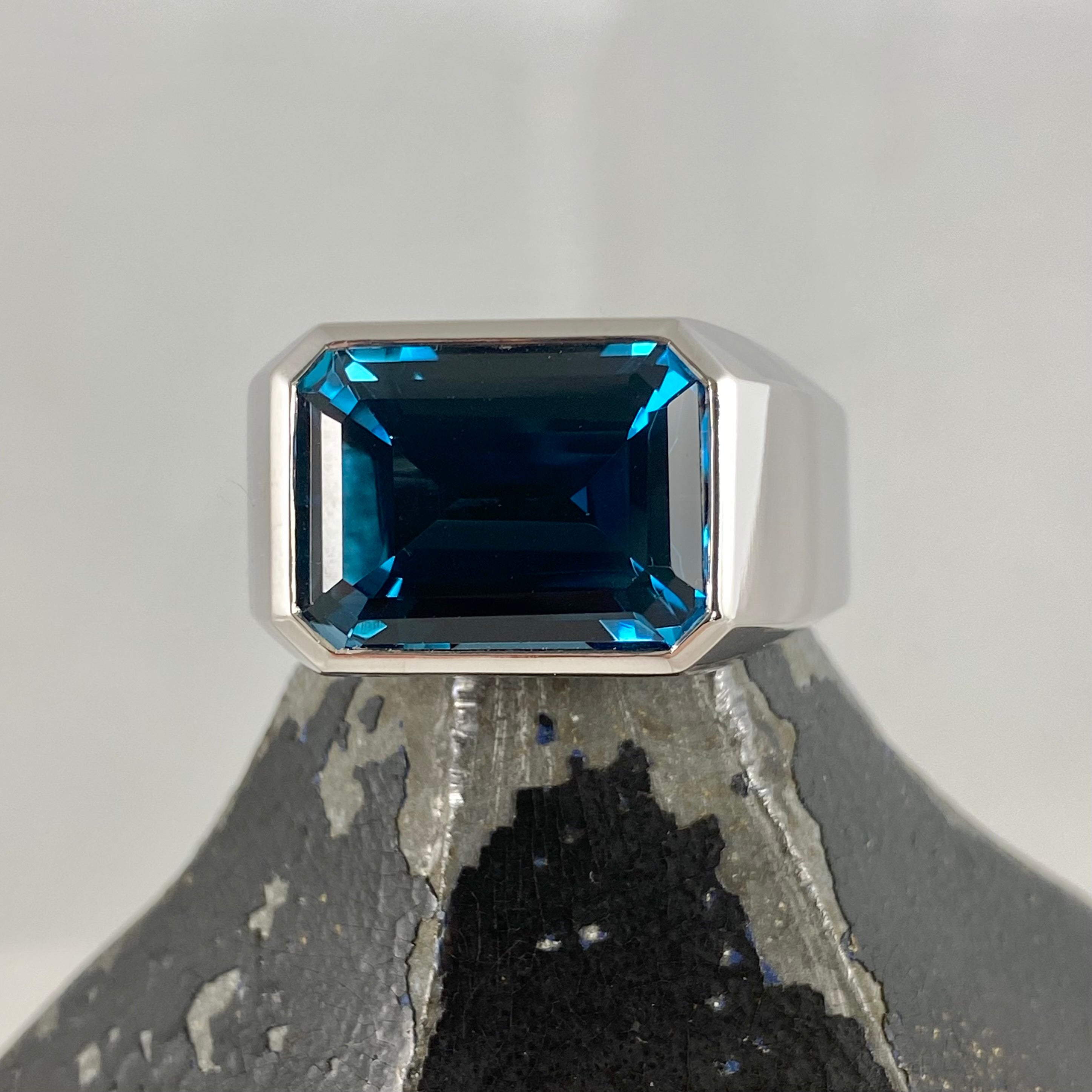 White Gold and Topaz Custom Made 16mm x 13mm - 9 Carat White Gold Palladium Signet Ring