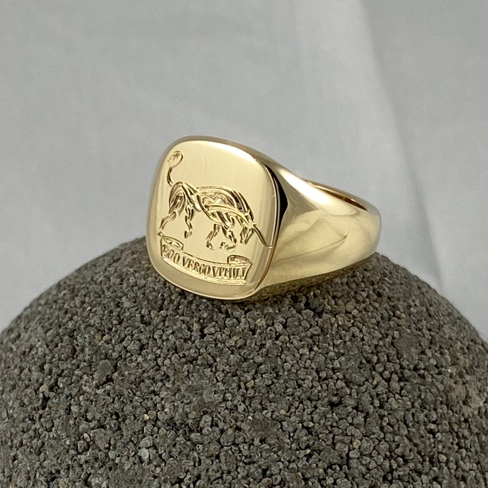 Family Crest Surface Engraved 12mm x 11mm  -  9 Carat Yellow Gold Signet Ring
