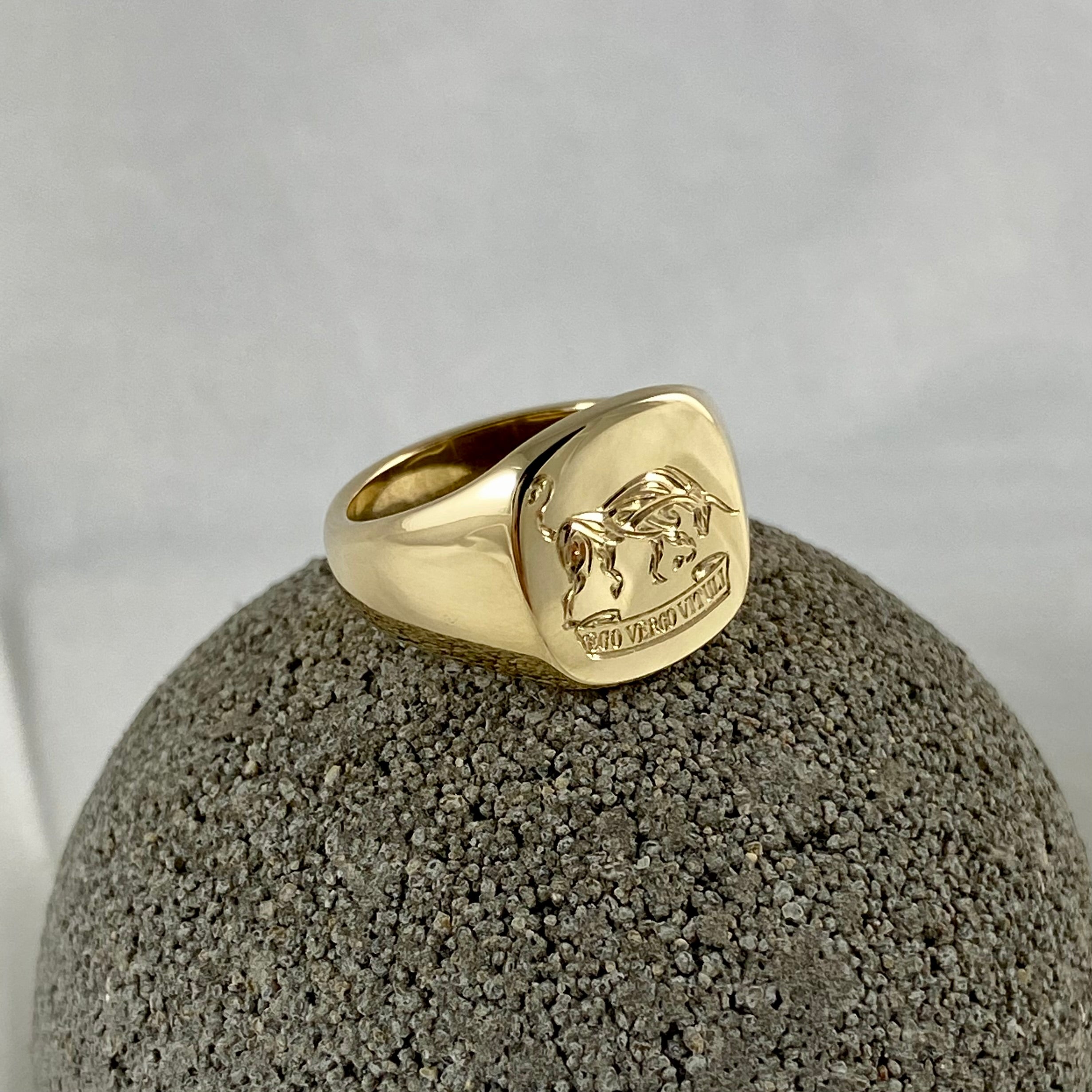 Family Crest Surface Engraved 12mm x 11mm  -  9 Carat Yellow Gold Signet Ring