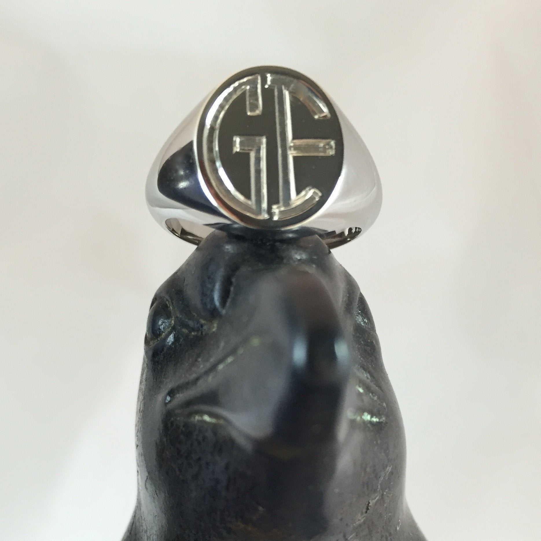 2 Initials Engraved 13mm x 11mm - 9 Carat White Gold Signet Ring