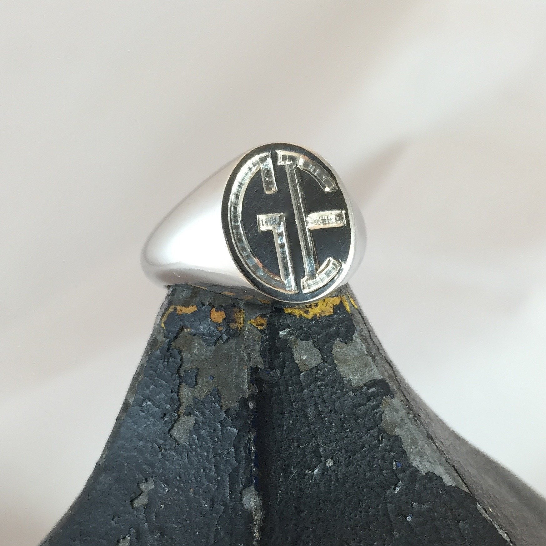 2 Initials Engraved 13mm x 11mm - 9 Carat White Gold Signet Ring