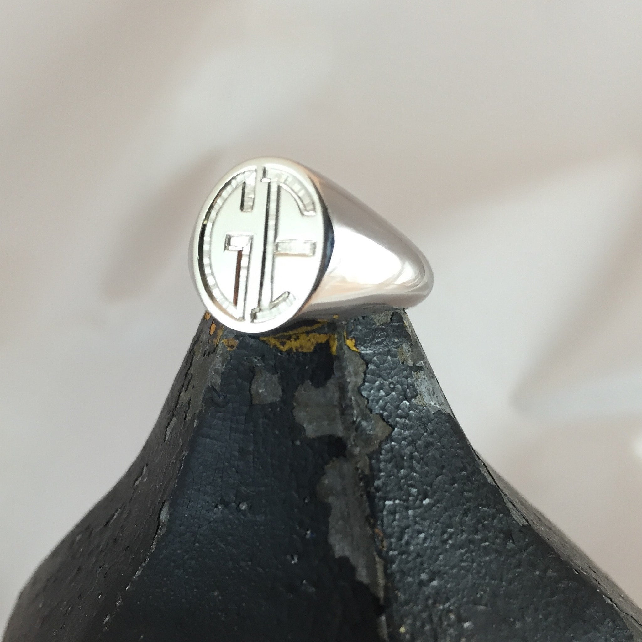 2 Initials Engraved 13mm x 11mm - 9 Carat White Gold Signet Ring