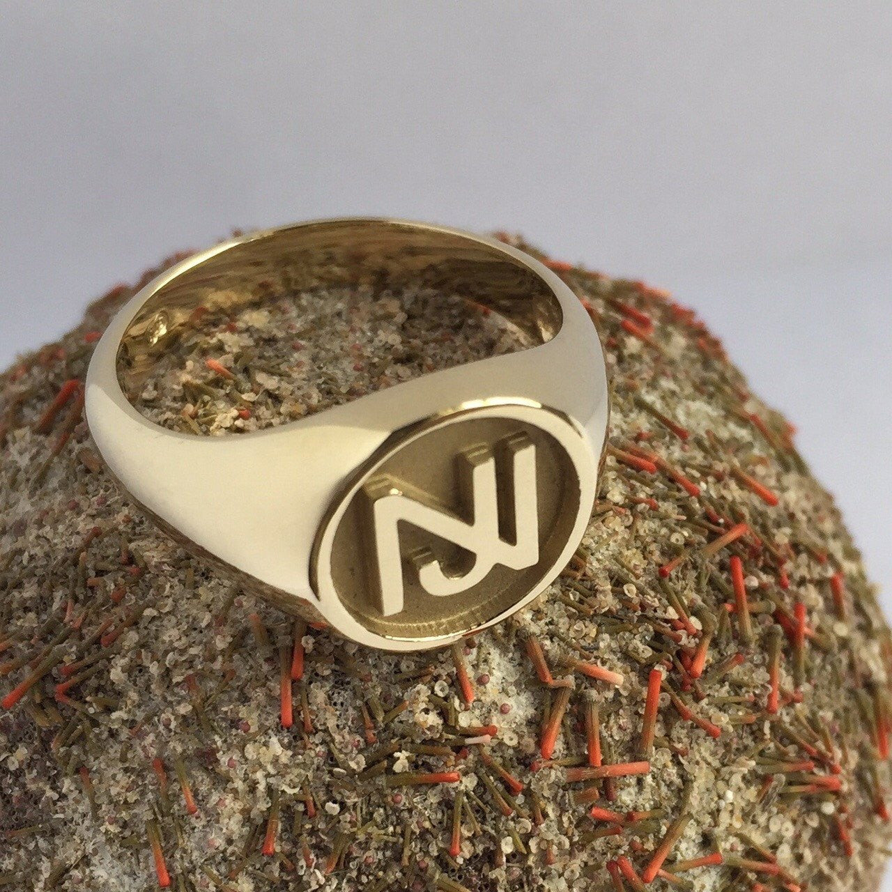 2 Initials Monogram Design 14mm Round - 18 Carat Yellow Gold Signet Ring