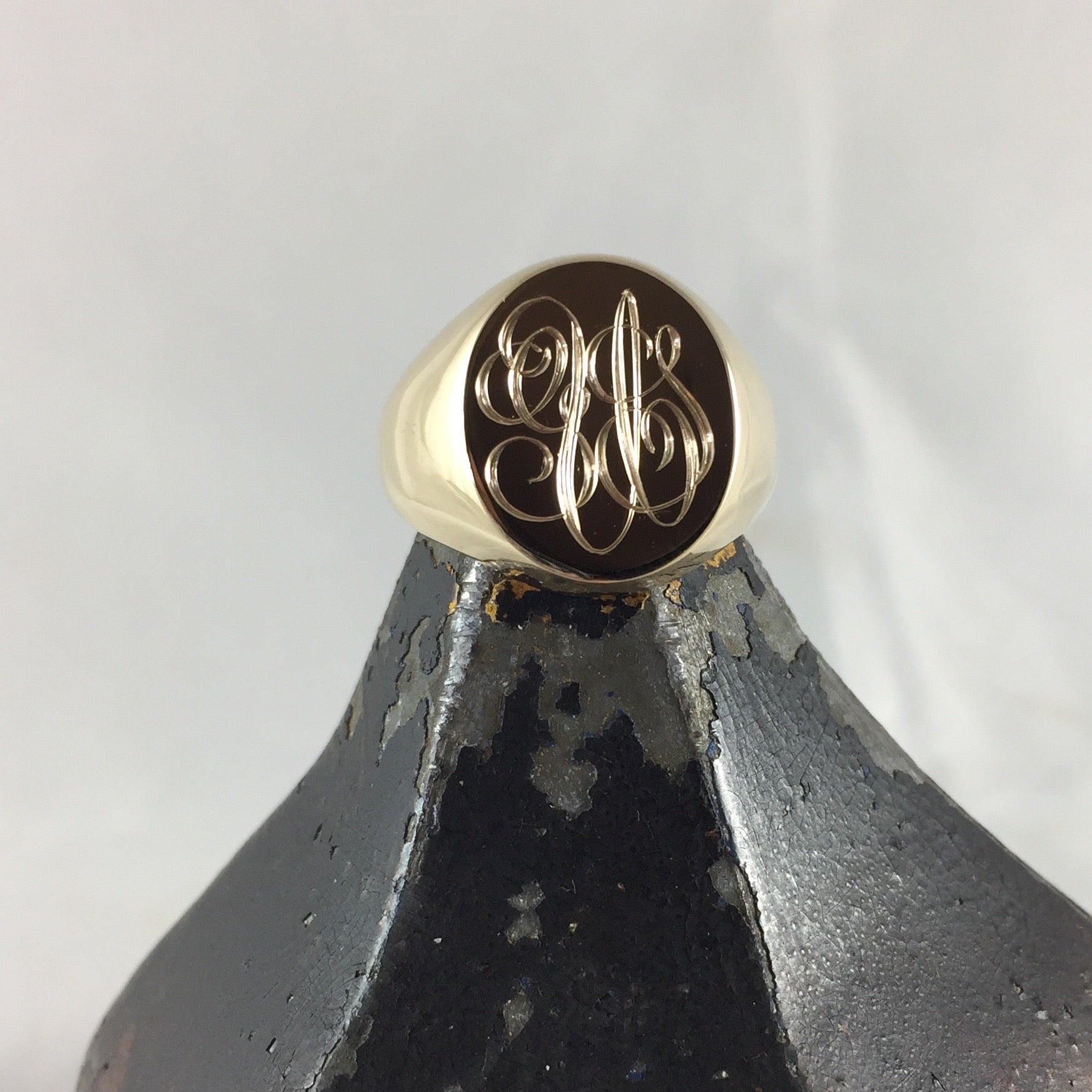 1 - 3 Initials Engraved  16mm x 13mm  -   18 Carat Yellow Gold Signet Ring