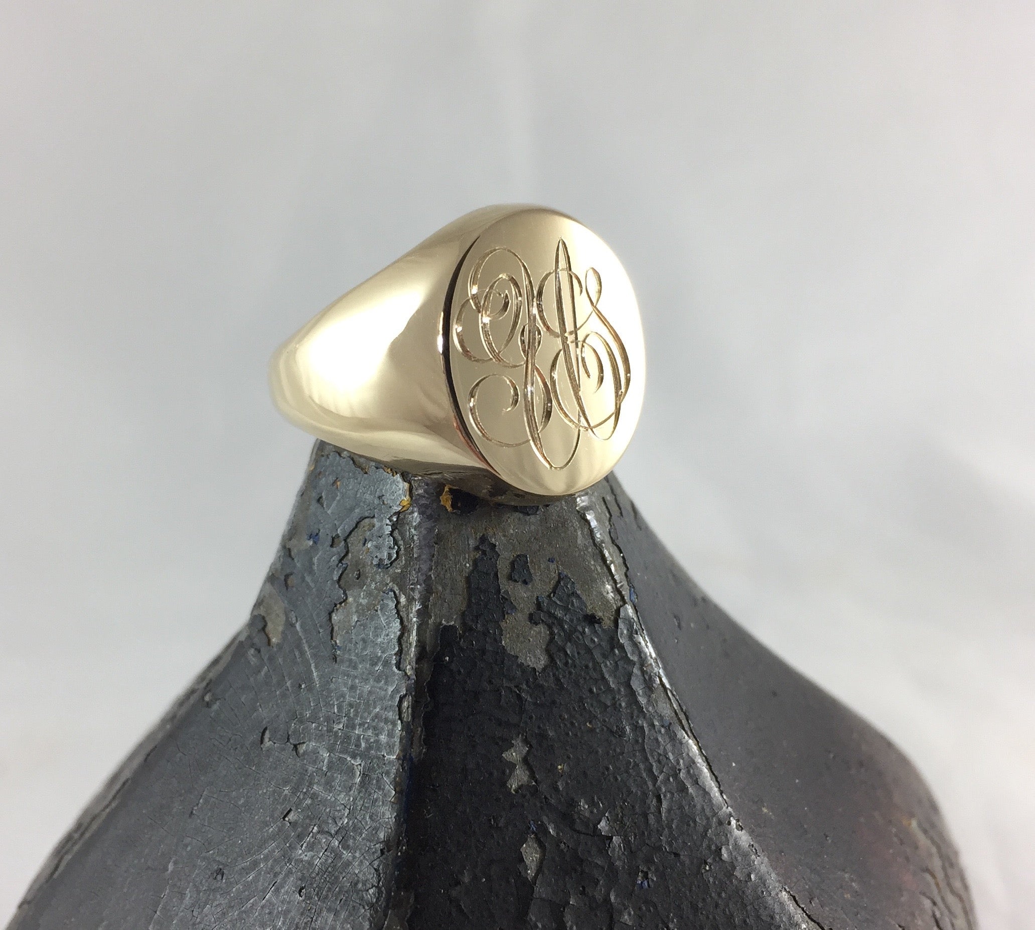 1 - 3 Initials Engraved  16mm x 13mm  -   18 Carat Yellow Gold Signet Ring