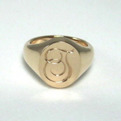 1 Initial Engraved 11mm x 9mm - 9 Carat Yellow Gold Signet Ring