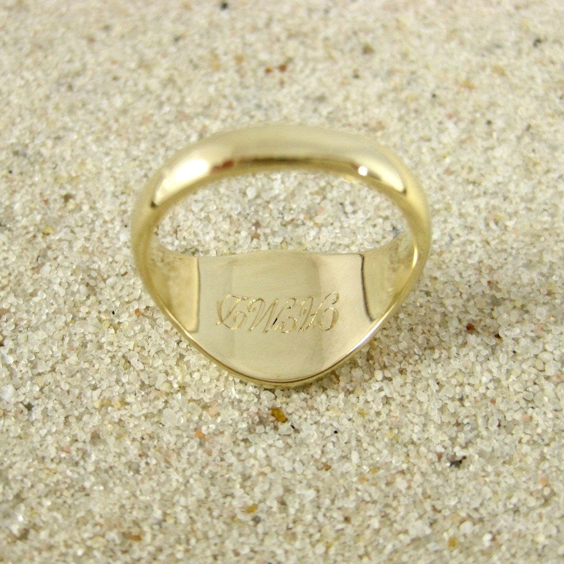 1 Initial Engraved 11mm x 9mm - 9 Carat Yellow Gold Signet Ring