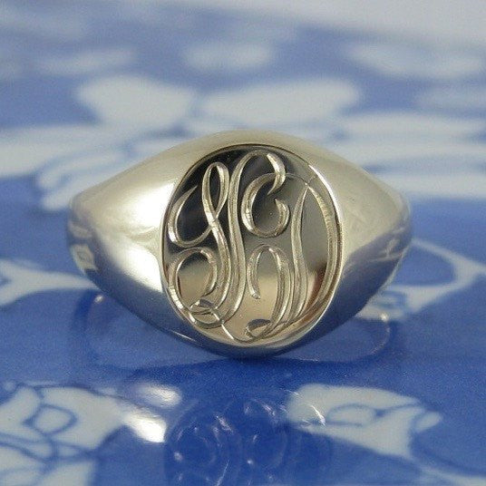 3 Initials Engraved 11mm x 9mm - 9 Carat Yellow Gold Signet Ring