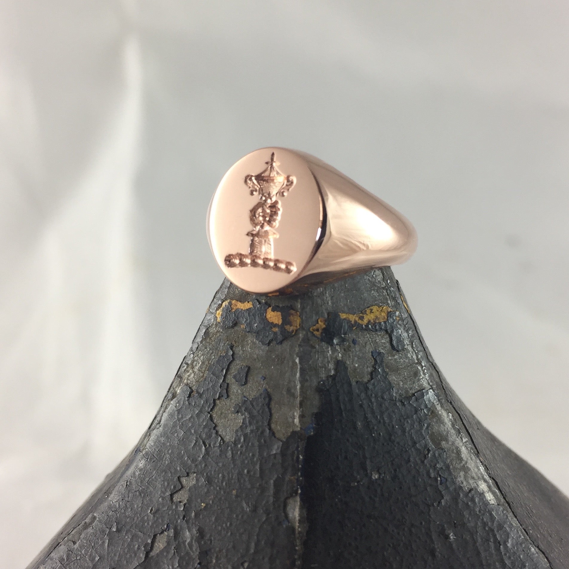 Family Crest Seal Engraved 11mm x 9mm - 9 Carat Rose Gold Signet Ring
