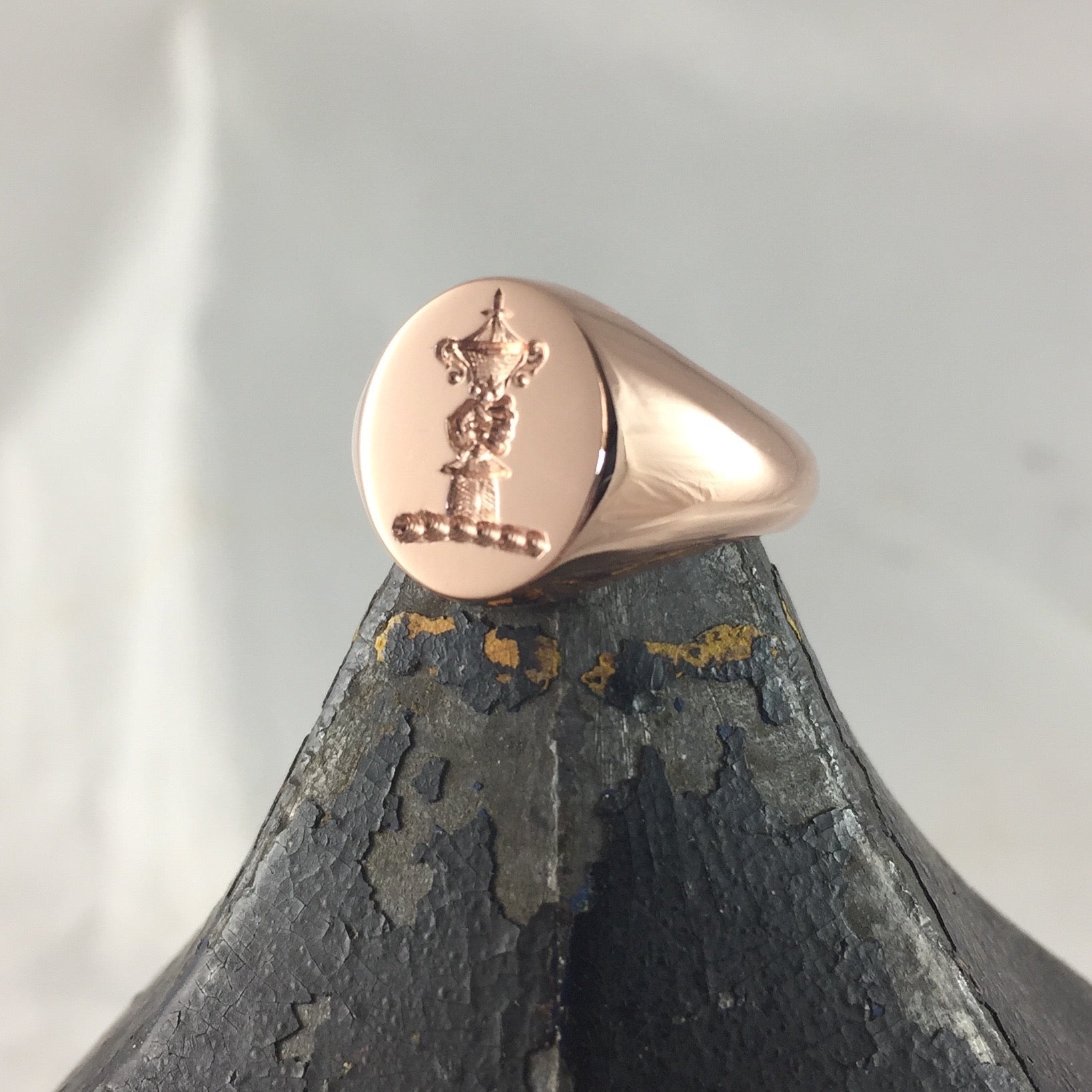 Family Crest Seal Engraved 11mm x 9mm - 9 Carat Rose Gold Signet Ring