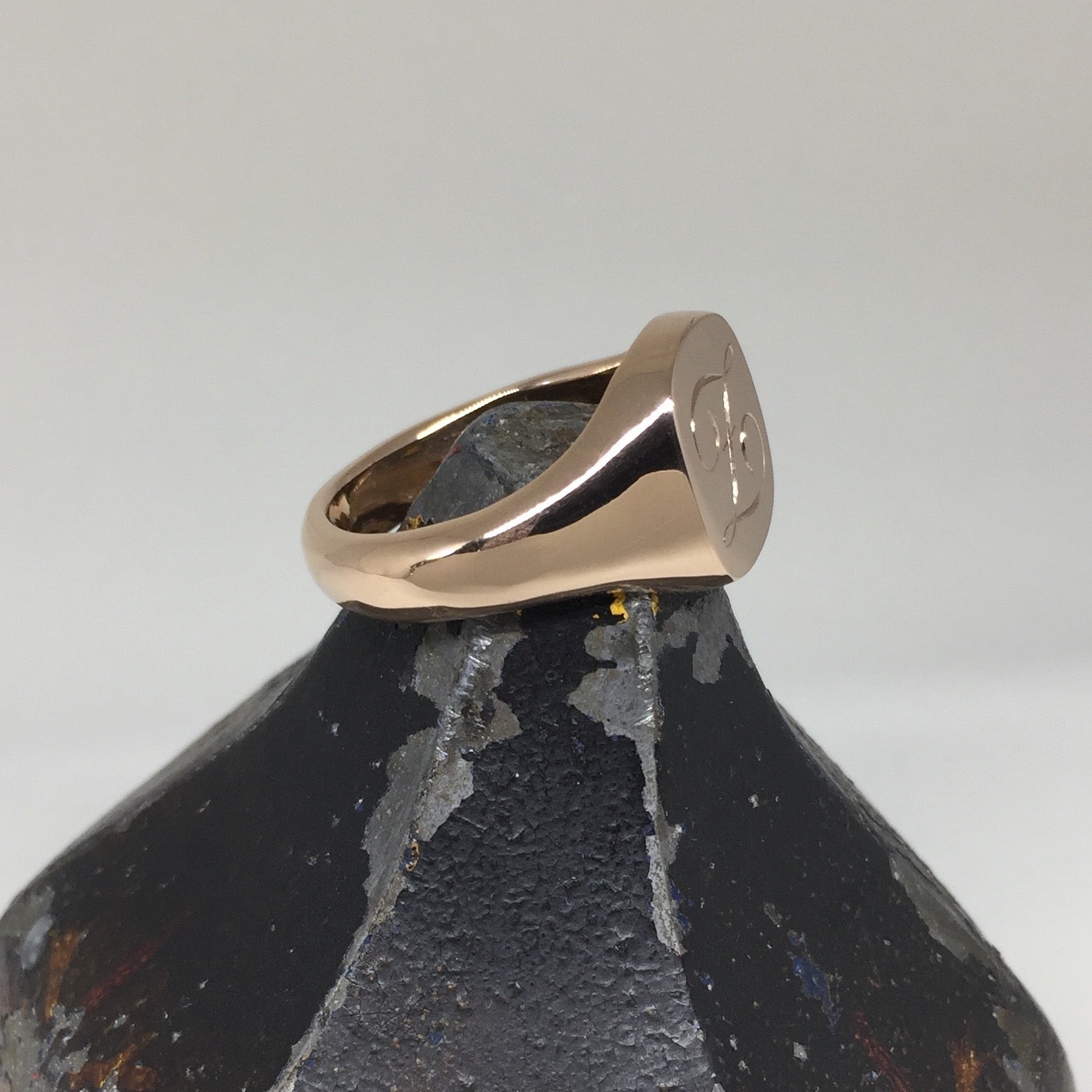 1-3 Initials Engraved 14mm x 13mm Cushion - 9 Carat Rose Gold Signet Ring