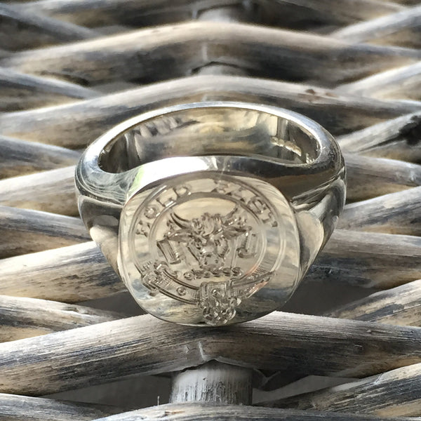 Family Clan Badge Surface Engraved 14mm x 13mm  Sterling Silver Signet Ring