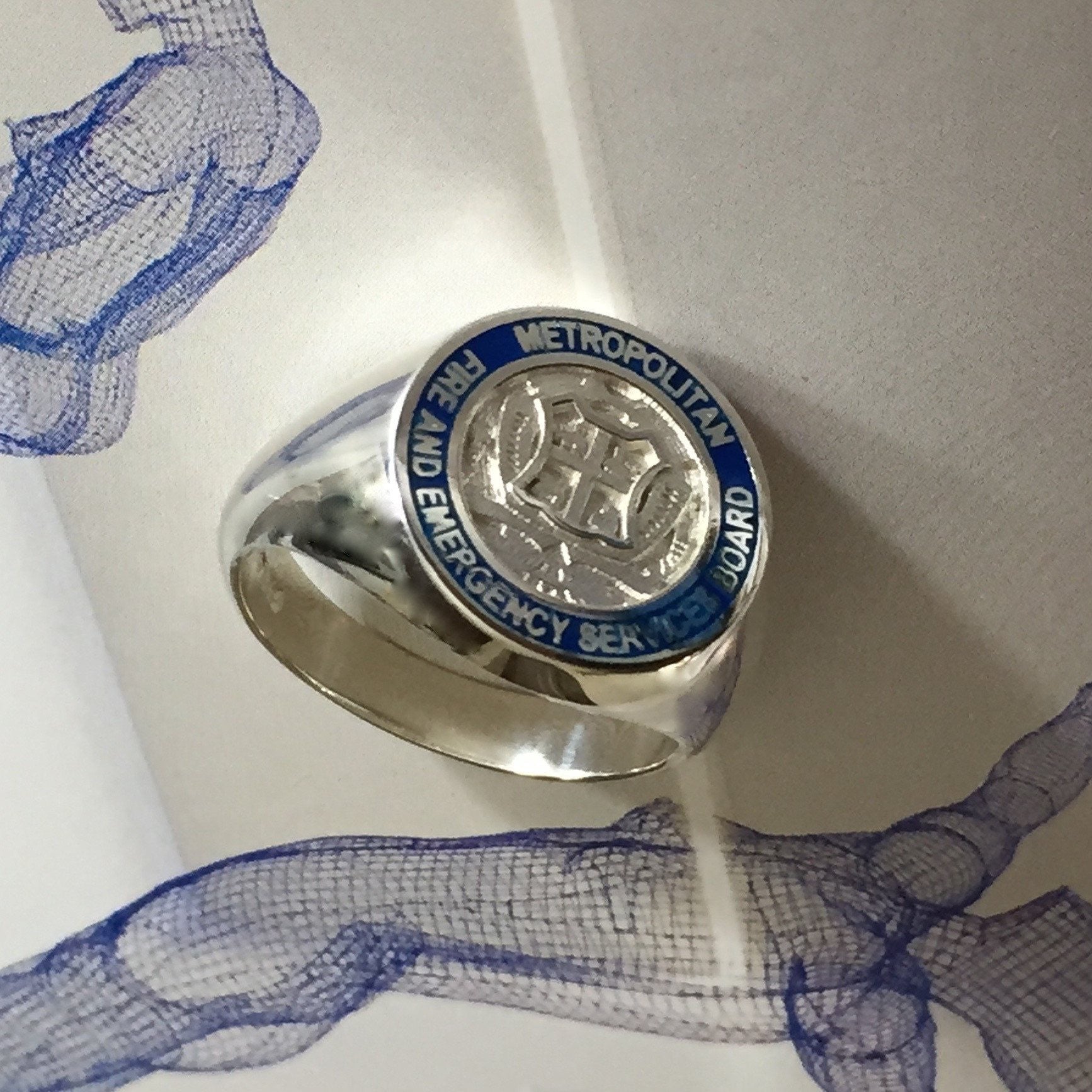 MFS Custom Made 15mm Round - 9 Carat White Gold/Resin Signet Ring