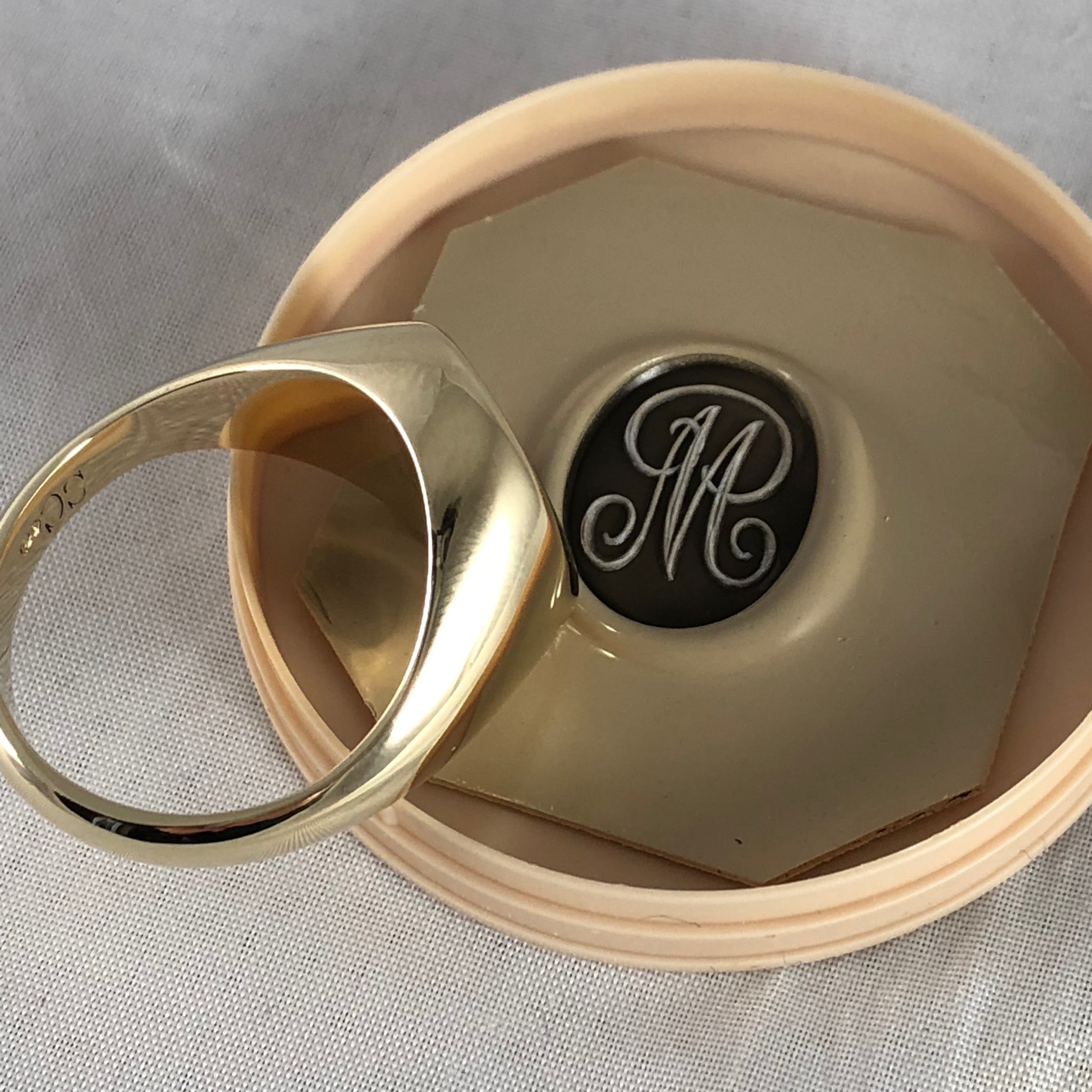 Seal Engraved Monogram Bloodstone Custom Made 16mm x 13mm - 9 Carat Yellow Gold Signet Ring