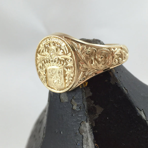 Deep Engraved -  9 Carat Yellow Gold Signet Ring