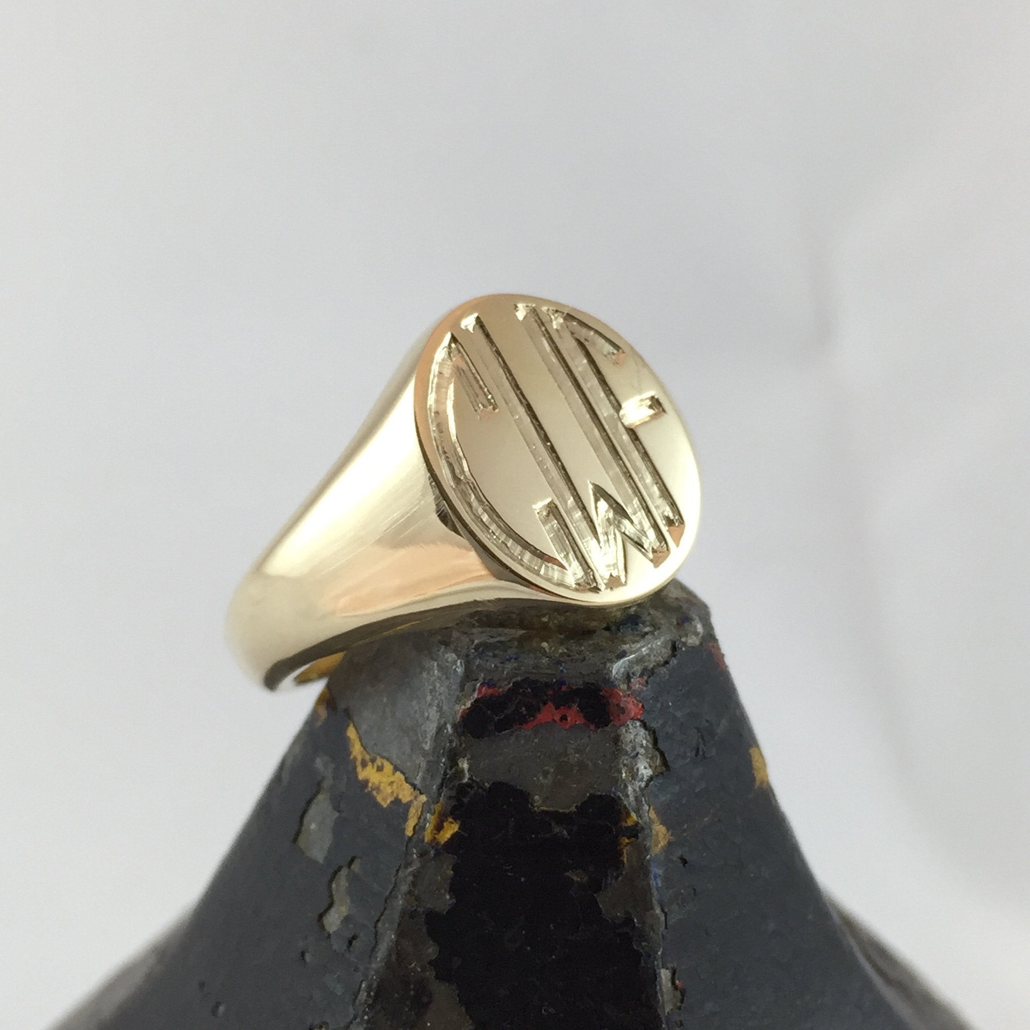 3 Initials Engraved 13mm x 11mm - 9 Carat Yellow Gold Signet Ring