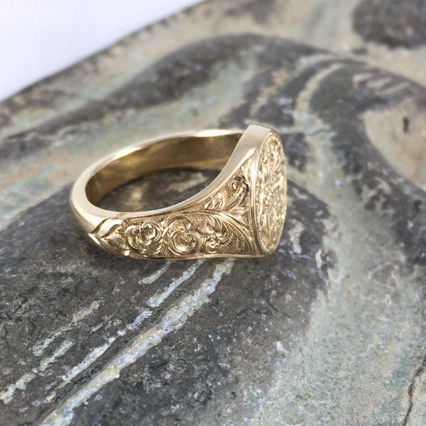 Deep Engraved -  9 Carat Yellow Gold Signet Ring