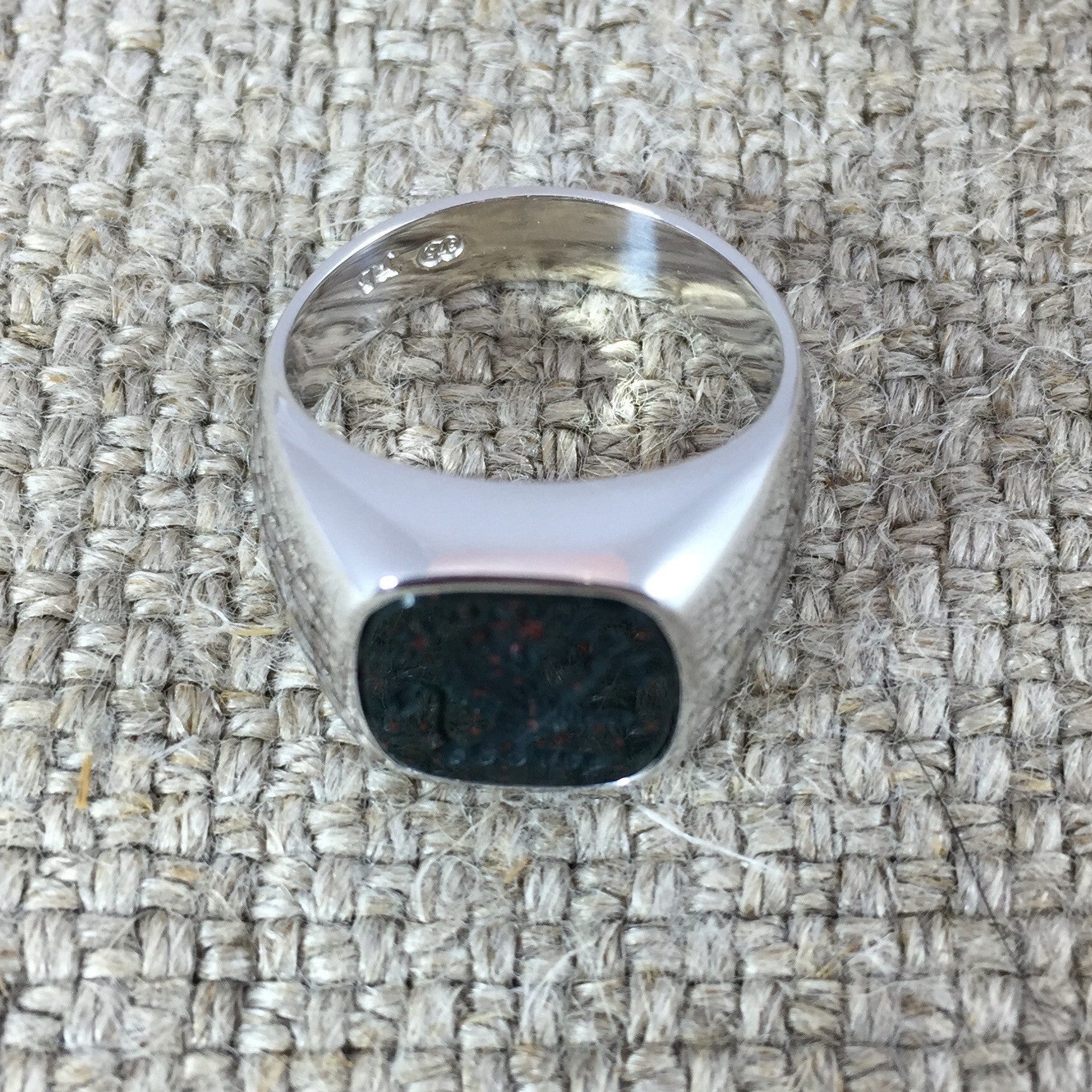 Seal Engraved Bloodstone Custom Made 12mm x 11mm - 9 Carat White Gold Signet Ring