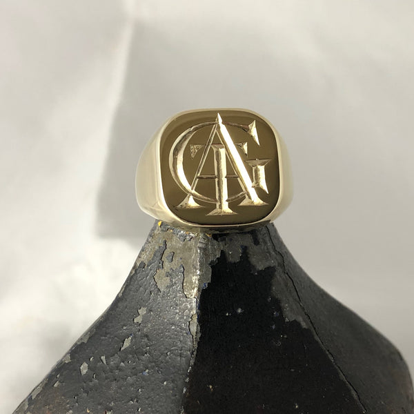 3 Initials Deep Engraved  18mm x 18mm  -   9 Carat Yellow Gold Signet Ring