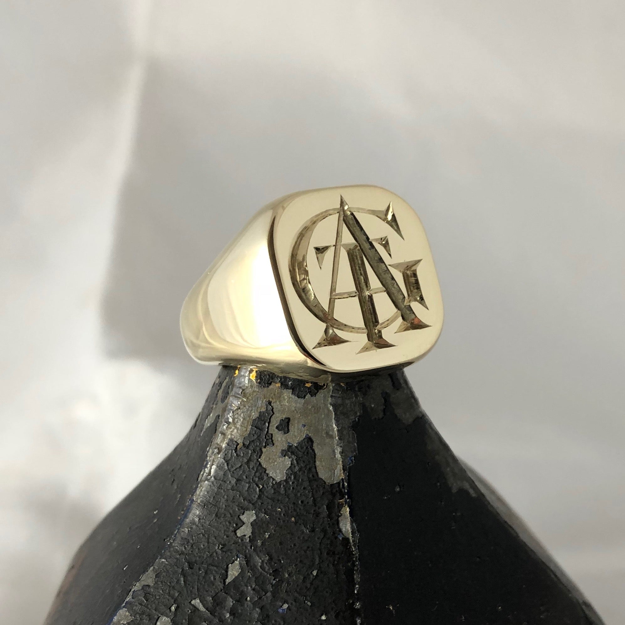3 Initials Deep Engraved 18mm x 18mm - 9 Carat Yellow Gold Signet Ring