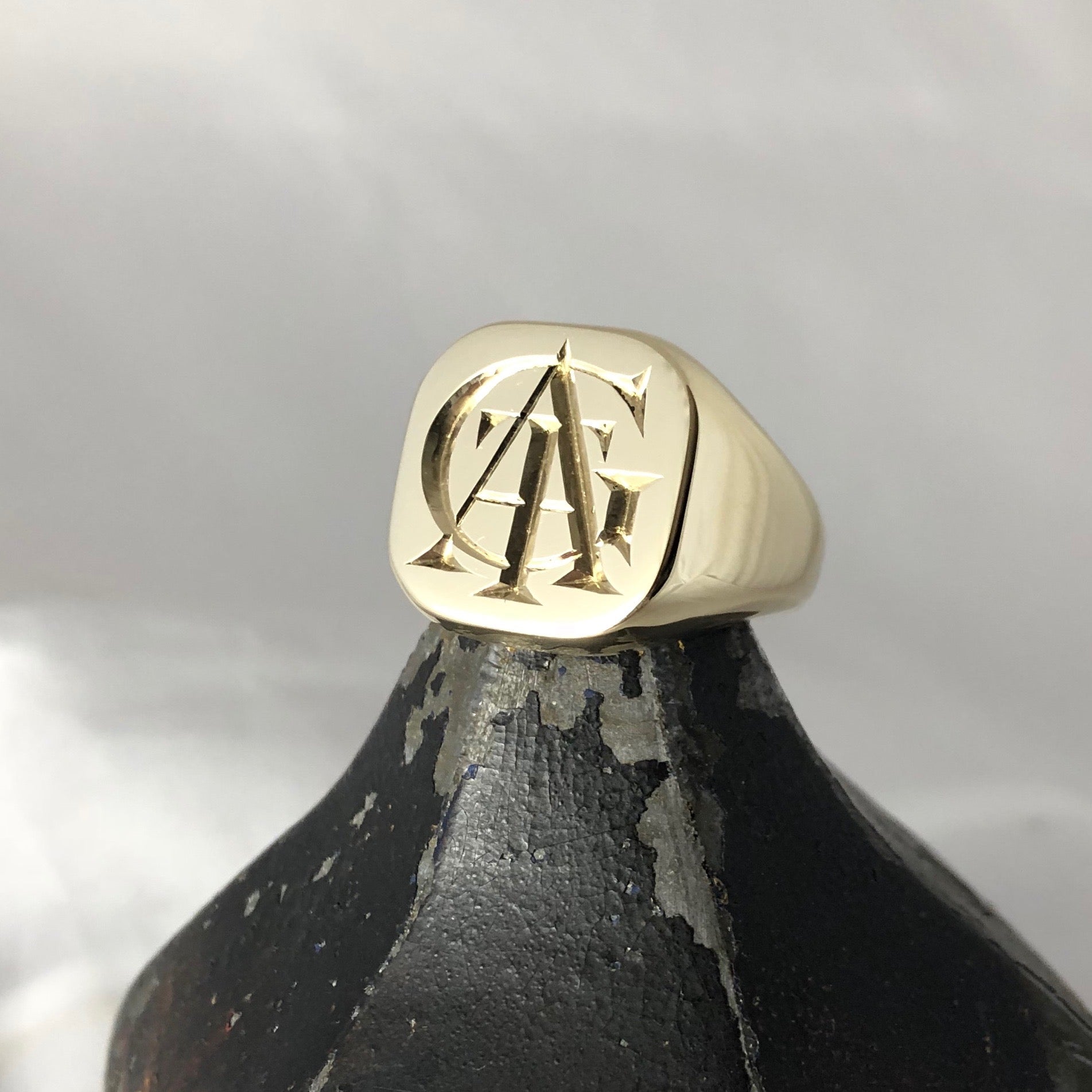 3 Initials Deep Engraved 18mm x 18mm - 9 Carat Yellow Gold Signet Ring