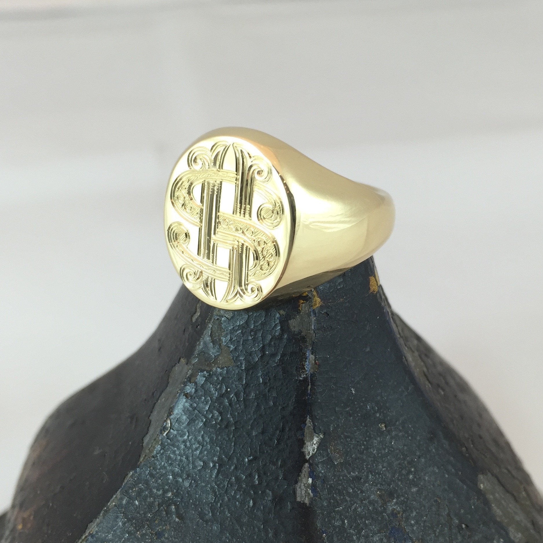 1-3 Initials Engraved 16mm x 13mm - 9 Carat Yellow Gold Signet Ring