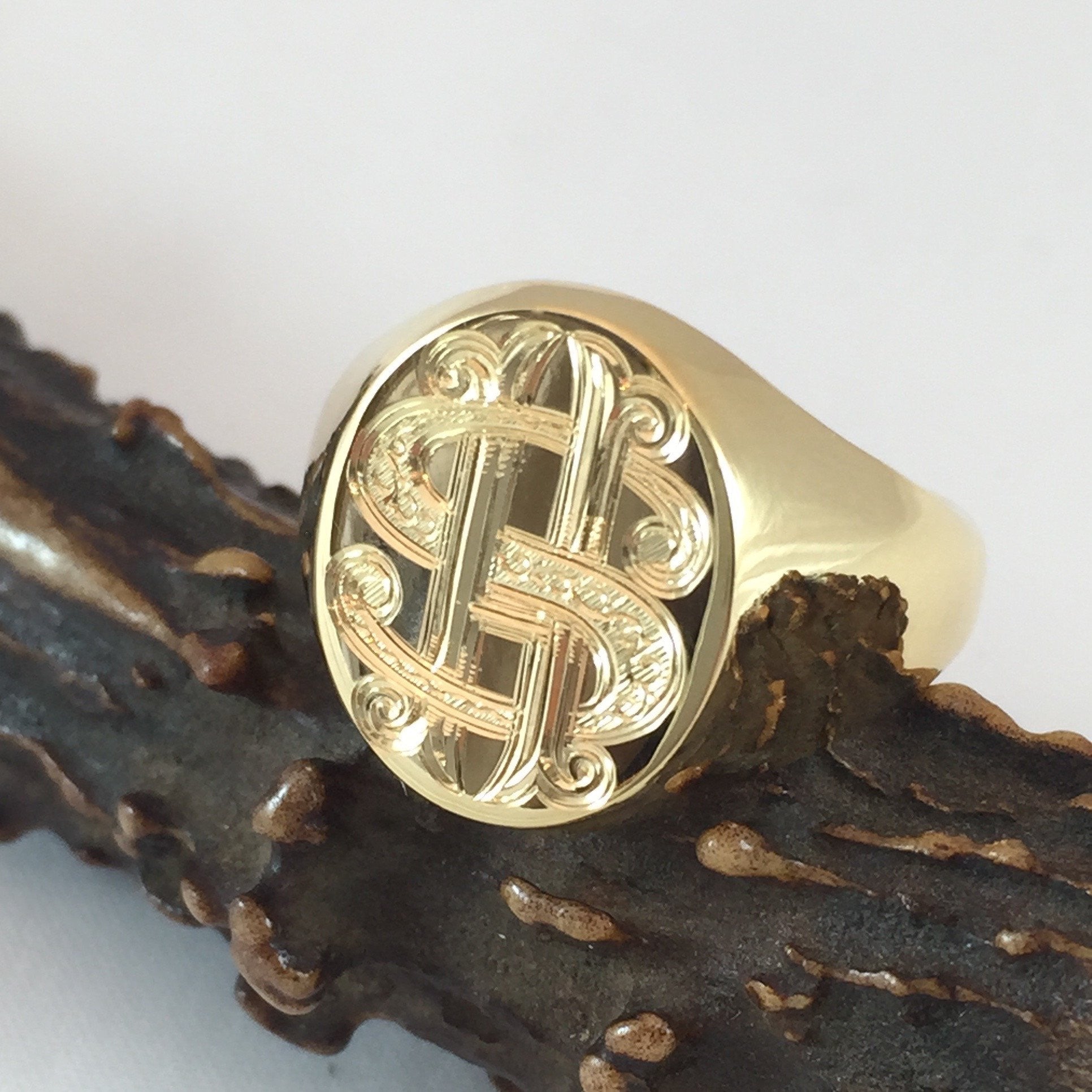 1-3 Initials Engraved 16mm x 13mm - 9 Carat Yellow Gold Signet Ring