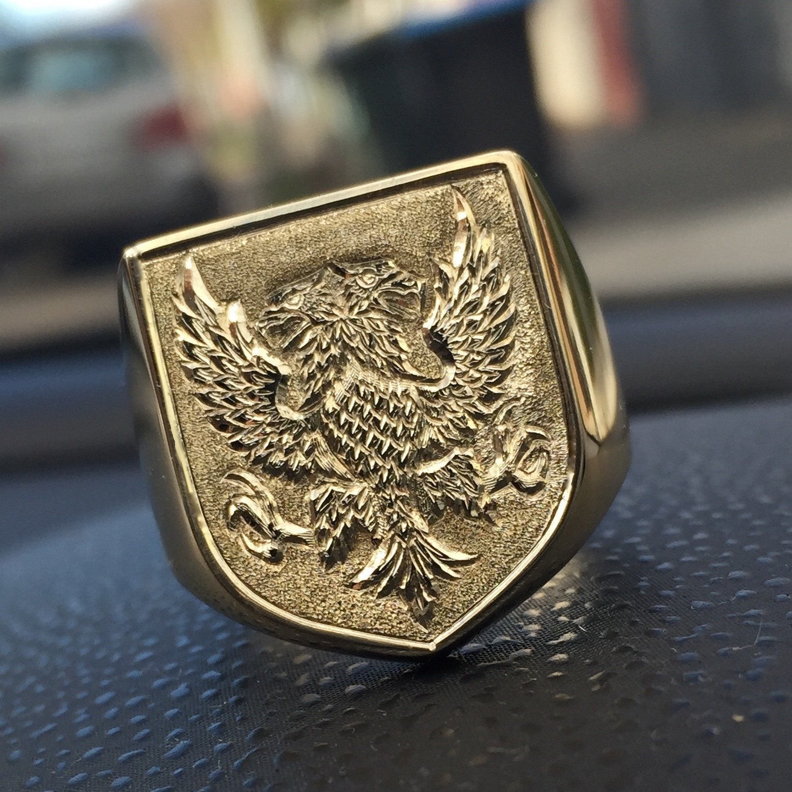 Large Shield Shape Deep Engraved 19mm x 23mm - 9 Carat Yellow Gold Signet Ring