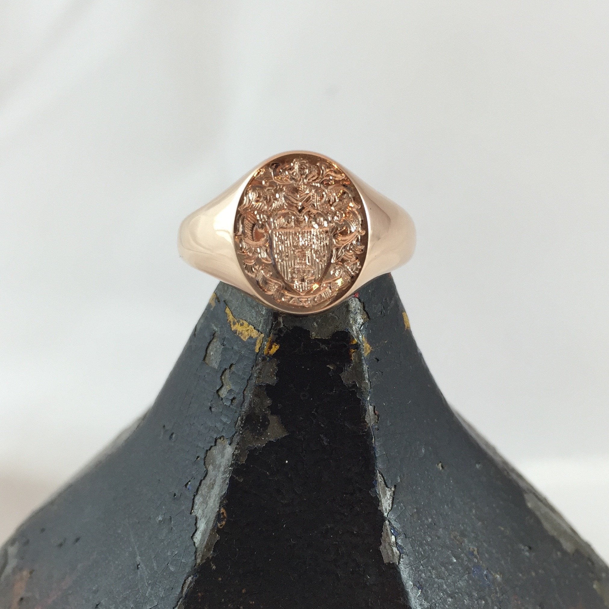 Family Coat of Arms Engraved 13mm x 11mm - 9 Carat Rose Gold Signet Ring